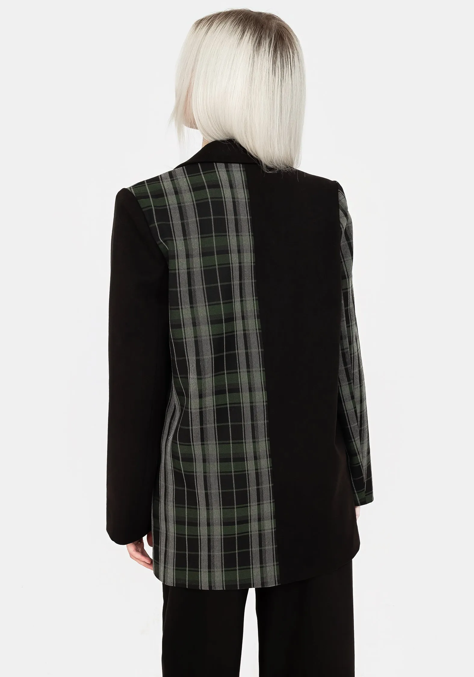 Soft Brushed Lining Checkmate Spliced Oversized Blazer