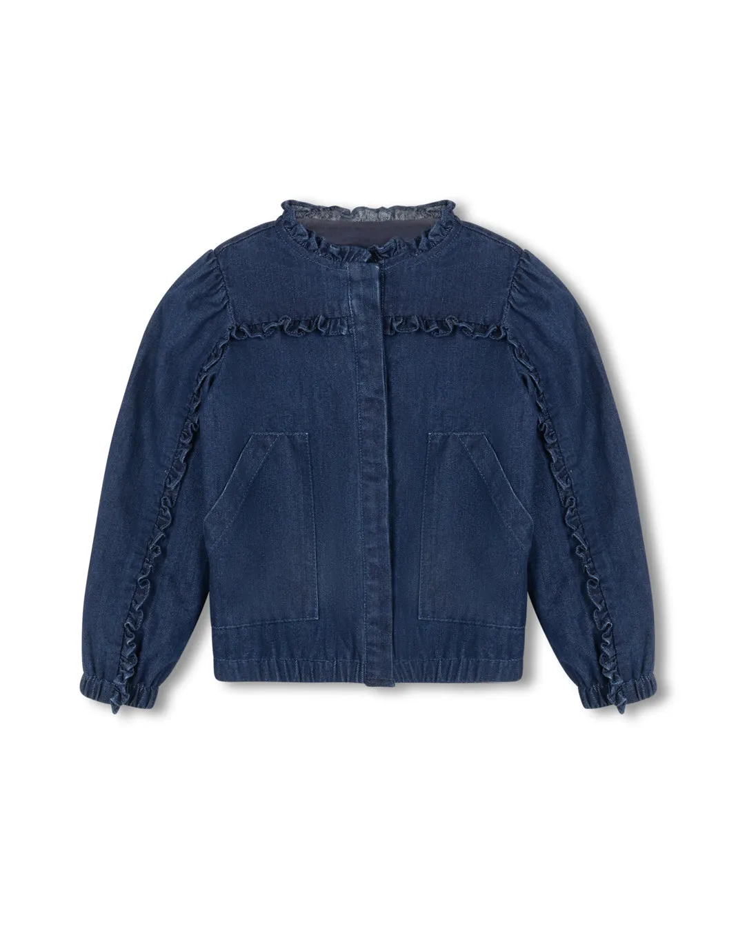 Multipurpose Layering Denim Ruffle Trim Jacket