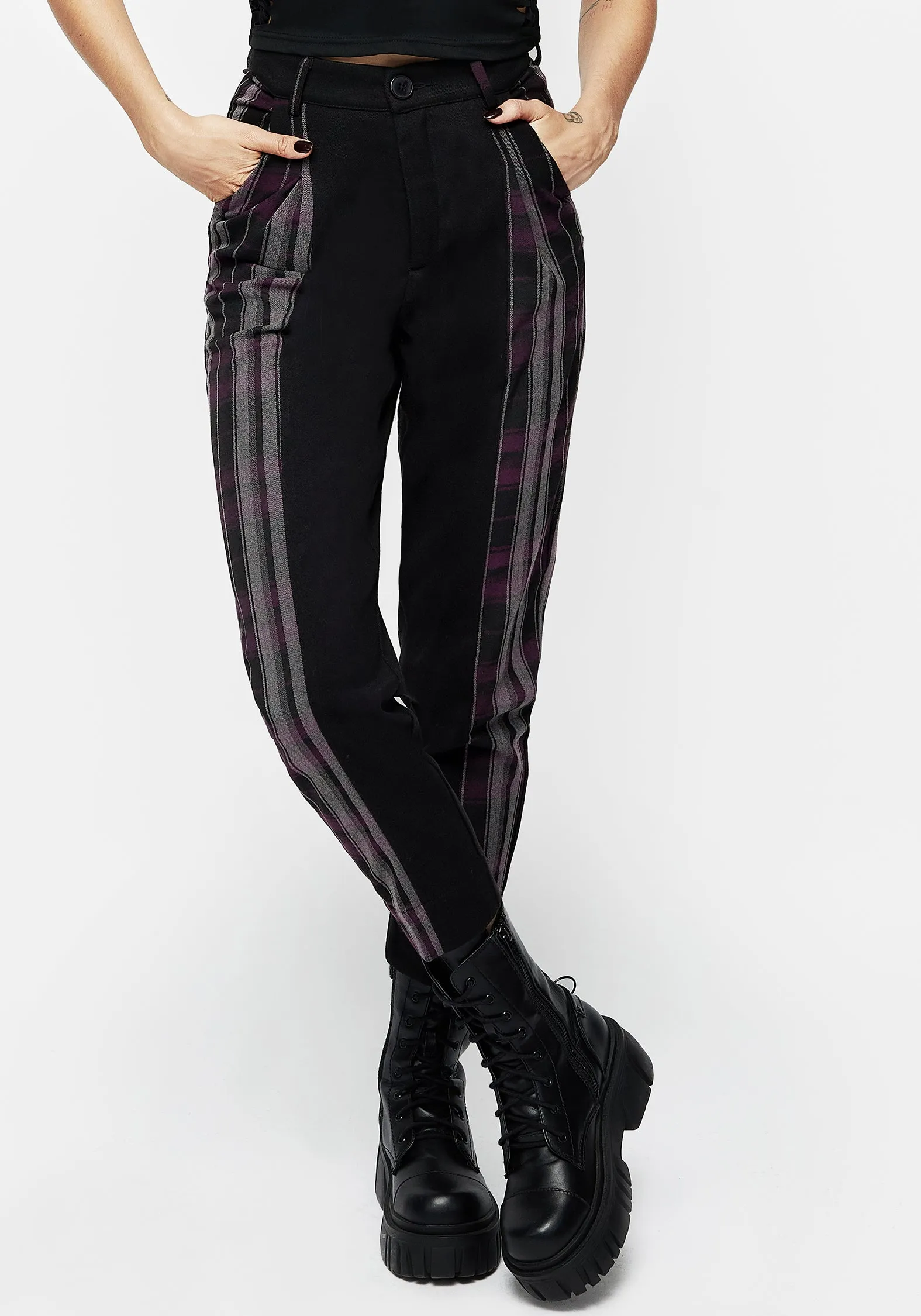 Flattering Look Gambit Spliced Check Tapered Trousers