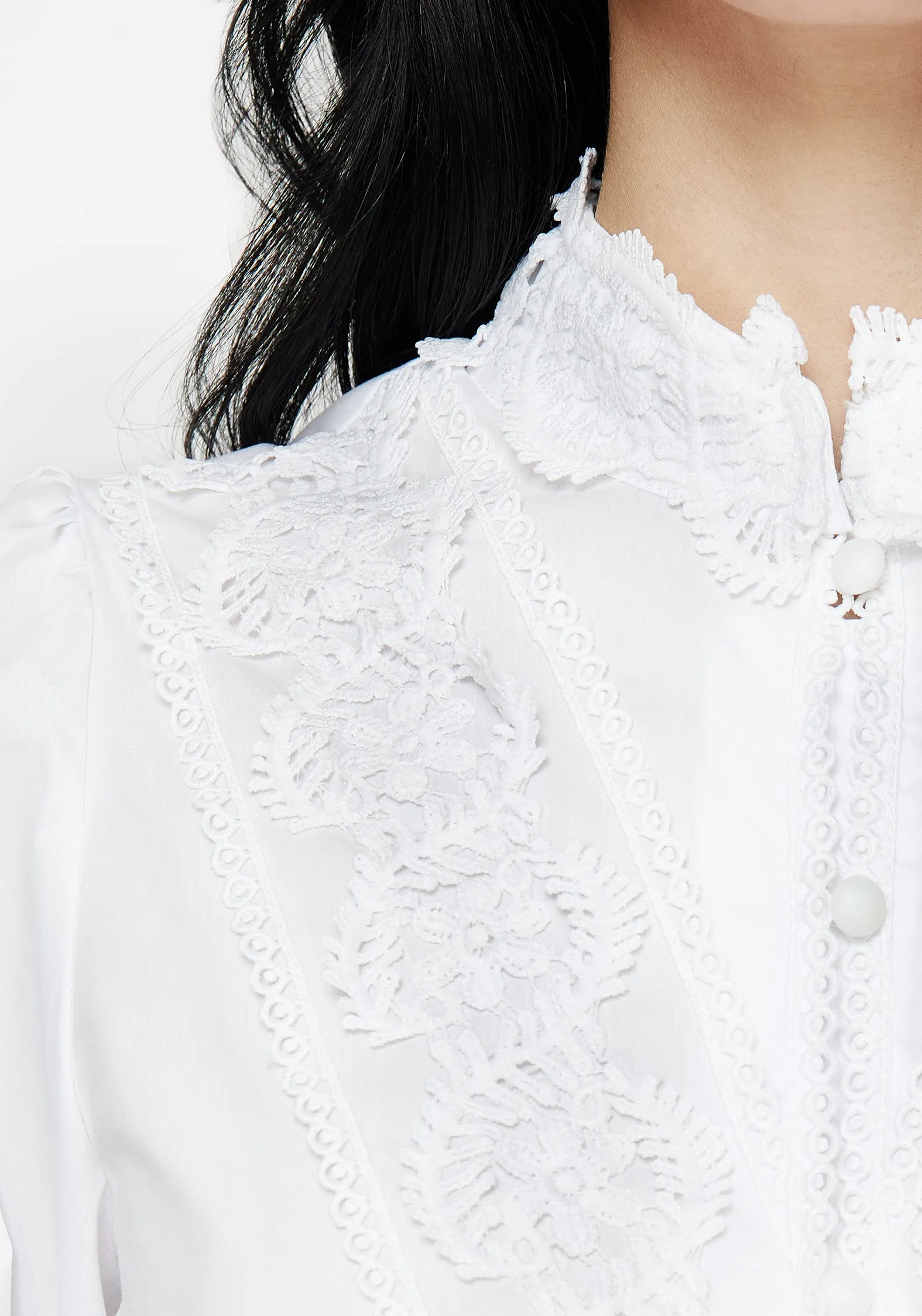 Morgaine Lace Detail Button Up Shirt - White AntiPillingTechnology Pocket Reinforcement