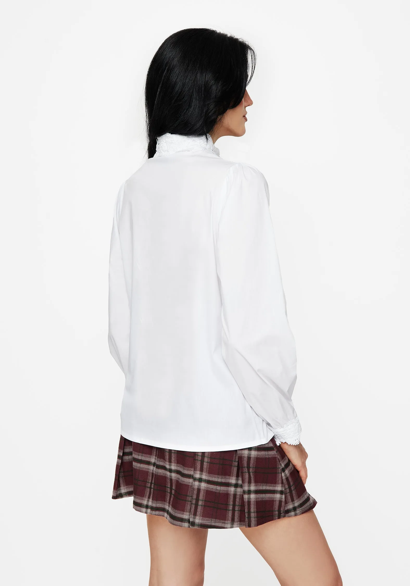 Morgaine Lace Detail Button Up Shirt - White Tencel Lyocell Fiber LayeredPanel