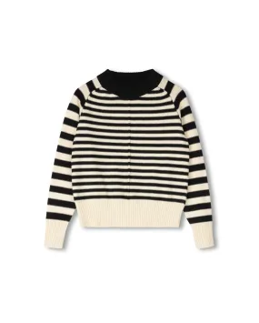 Contrast Stripe Sweater Textured Fabric Plush Interior
