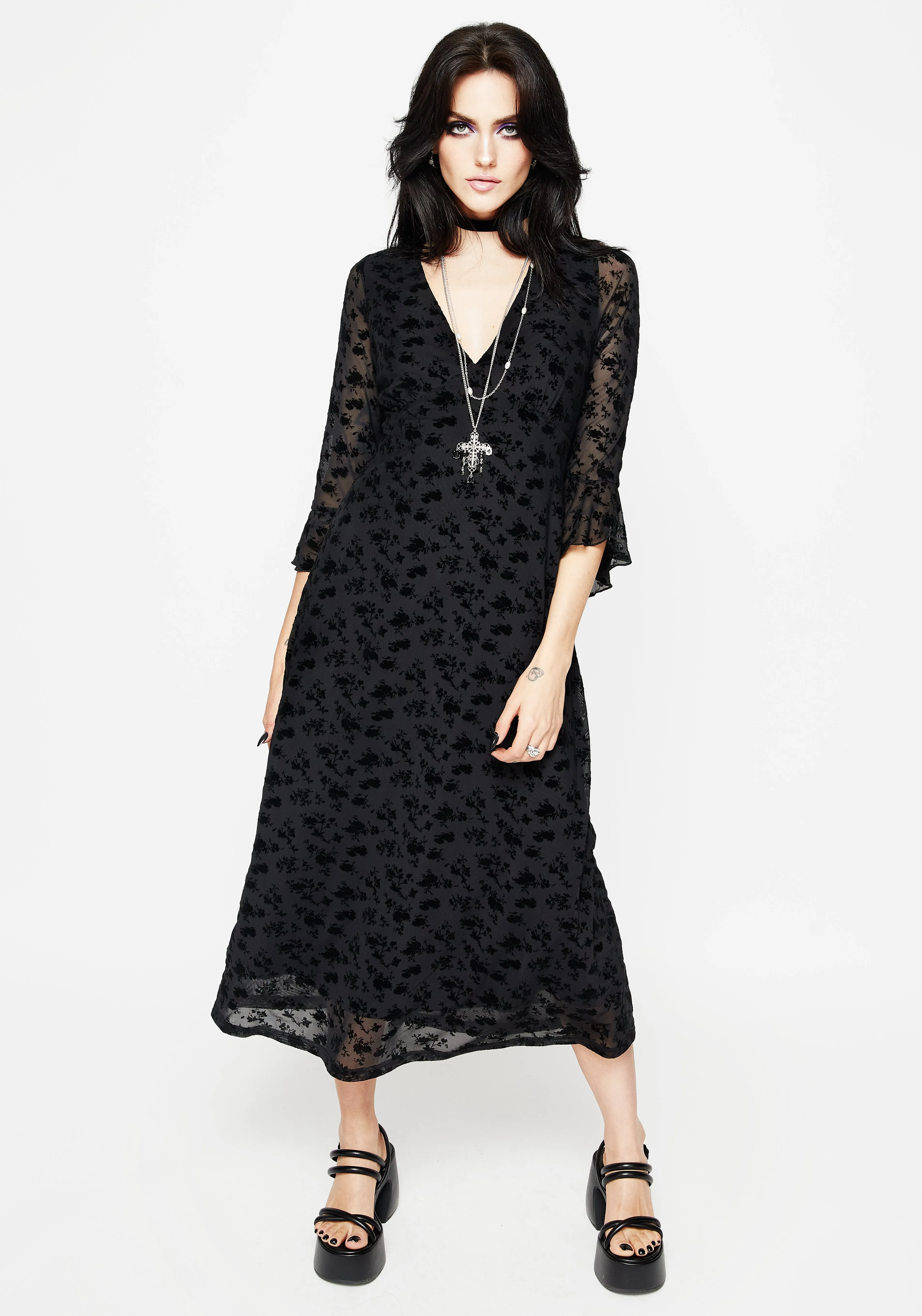 warm tones Kind Light Conduit Floral Mesh Layered Midaxi Dress