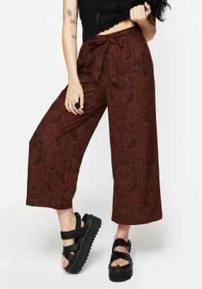 Clean Outfit Split hem Annabel Tie Waist Wide Leg Culotte Trousers - Rust