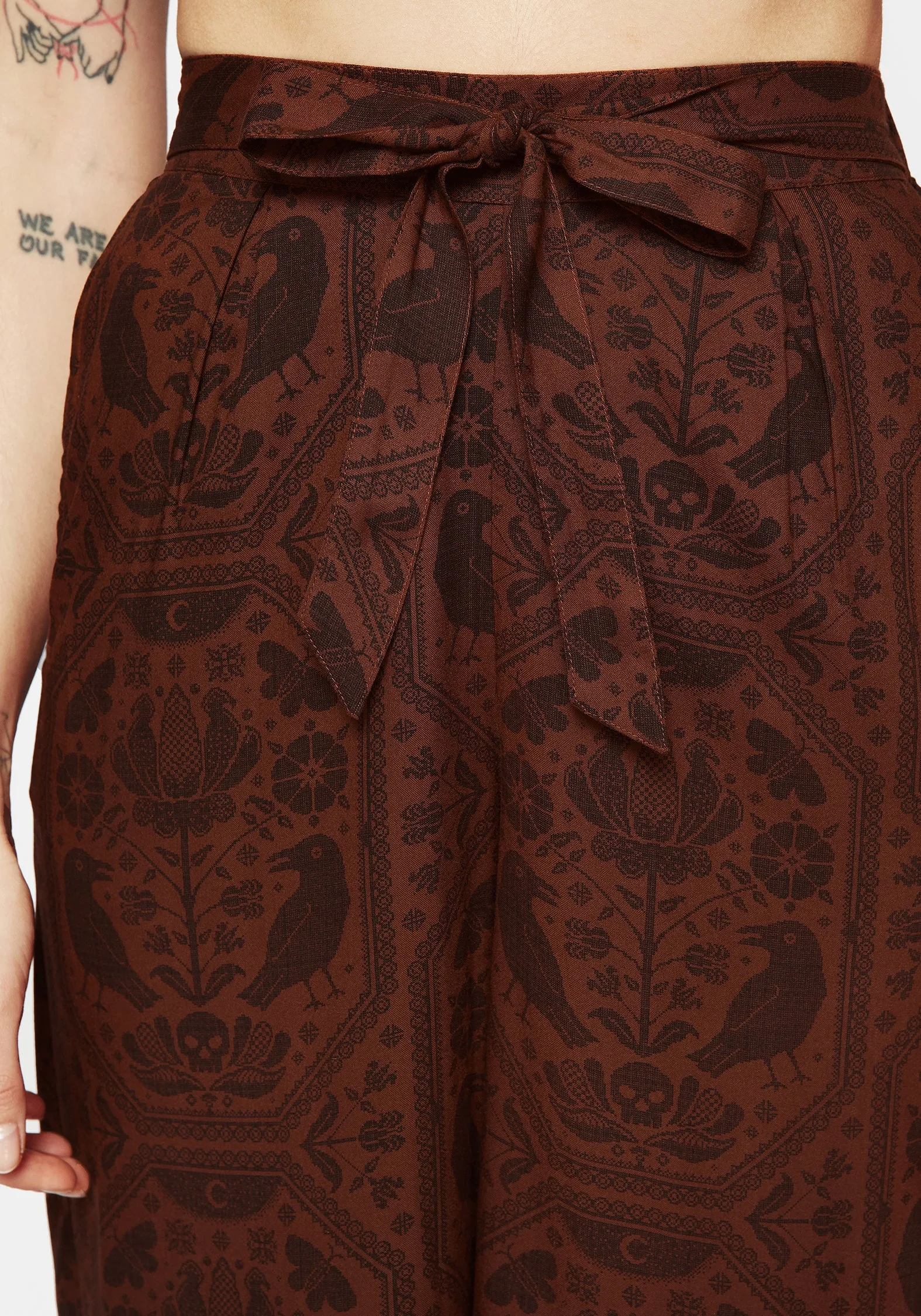 Mix Texture Annabel Tie Waist Wide Leg Culotte Trousers - Rust