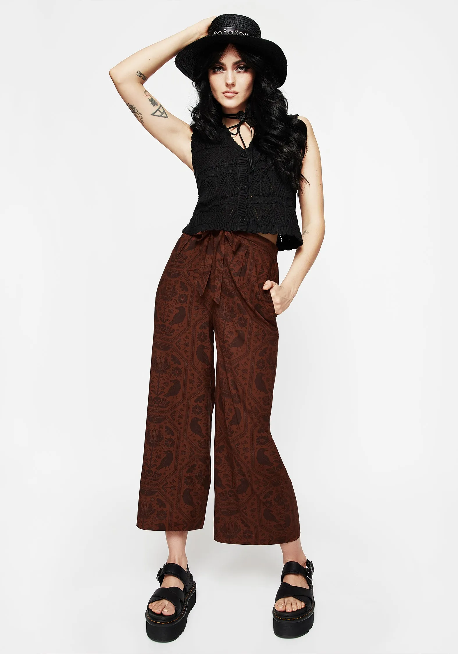 Annabel Tie Waist Wide Leg Culotte Trousers - Rust Breezy Edge
