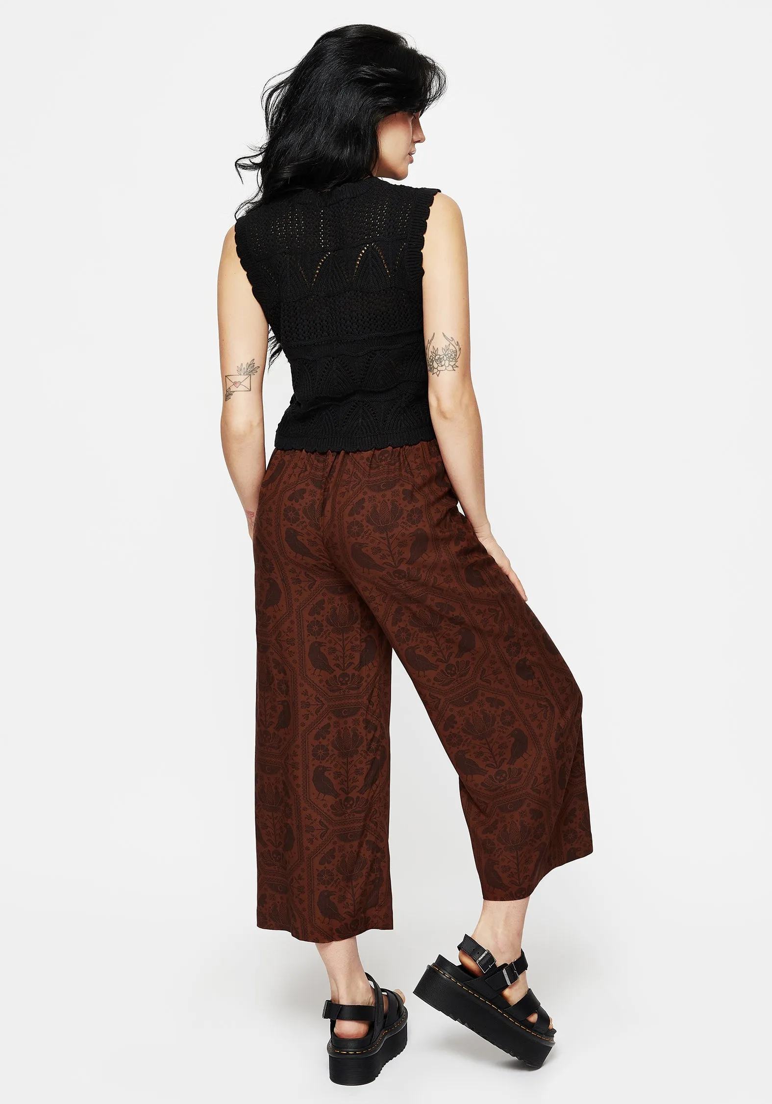 High Rise Double Layered Design Annabel Tie Waist Wide Leg Culotte Trousers - Rust