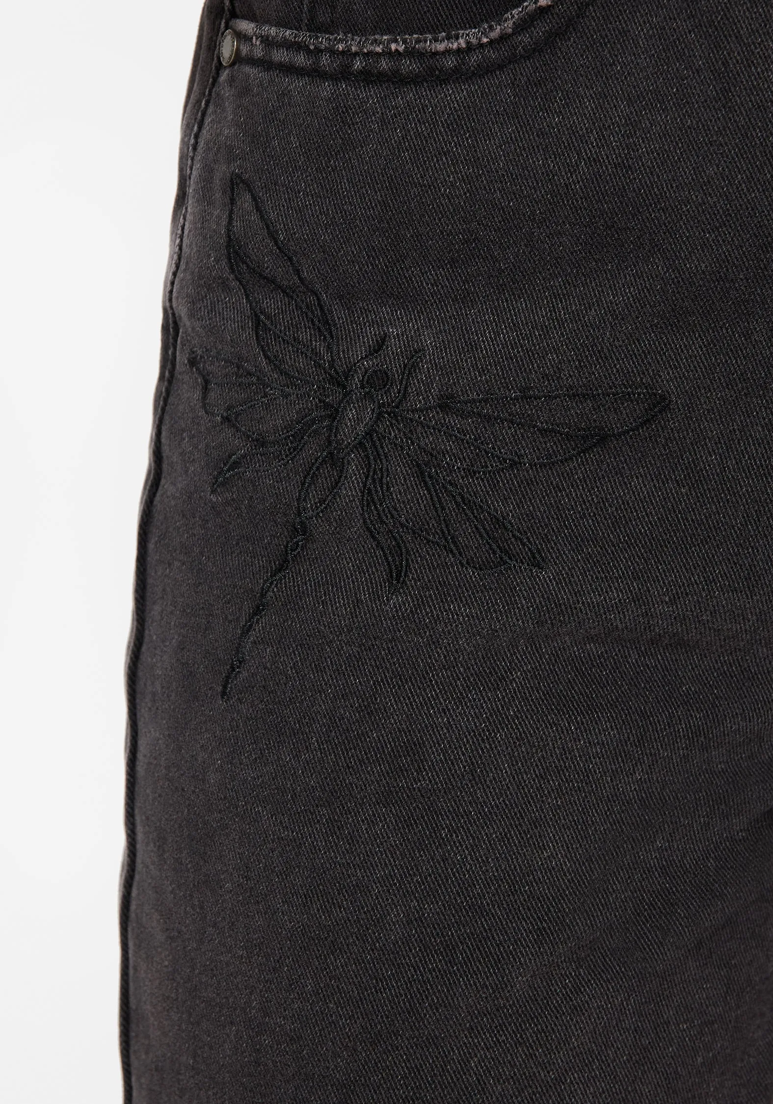 Relaxed Aesthetic Dragonfly Embroidered Wide Leg Denim Culotte Jeans