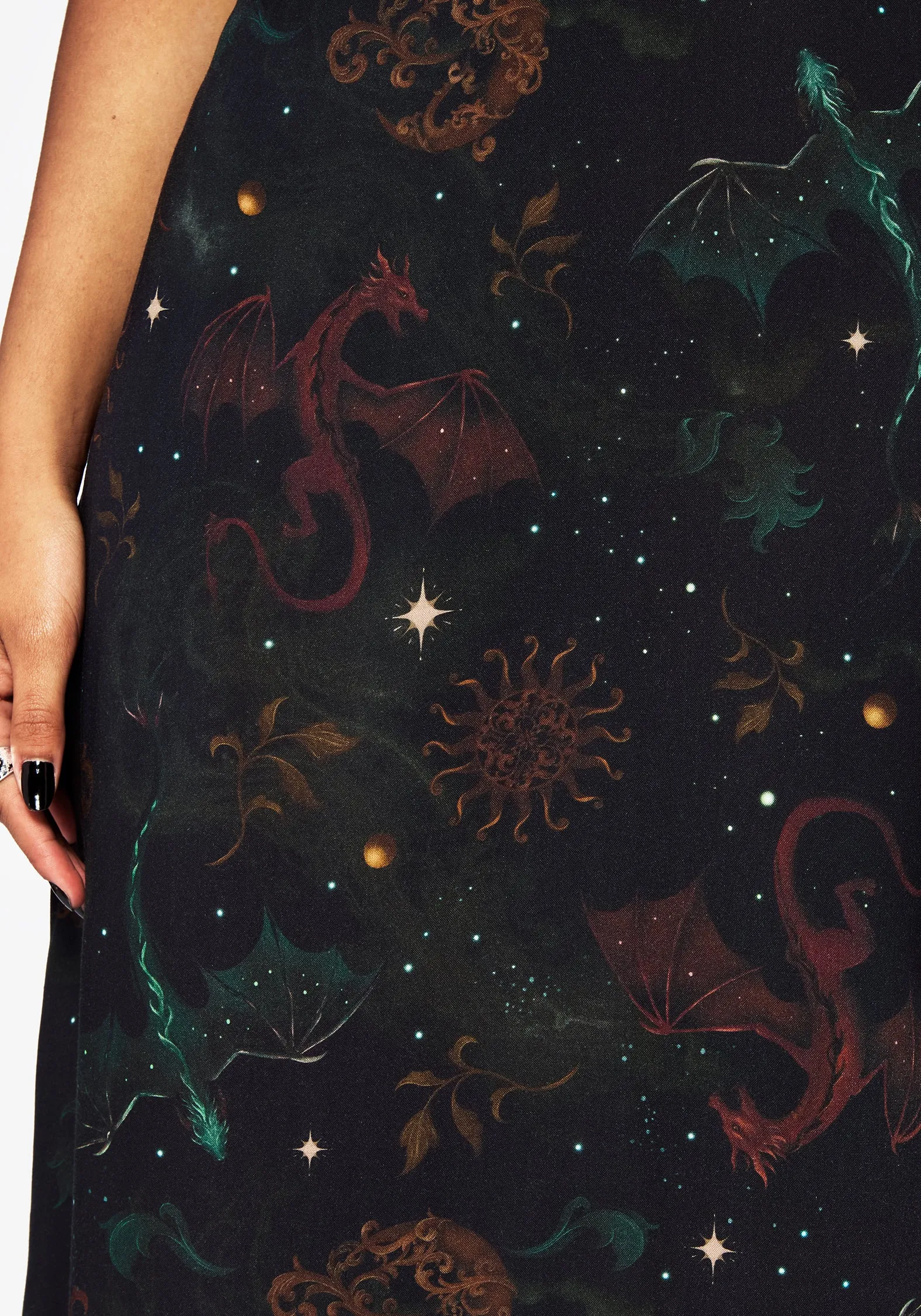 Phoenix Dragon Printed Cami Midi Dress Trend-Inspired Collared