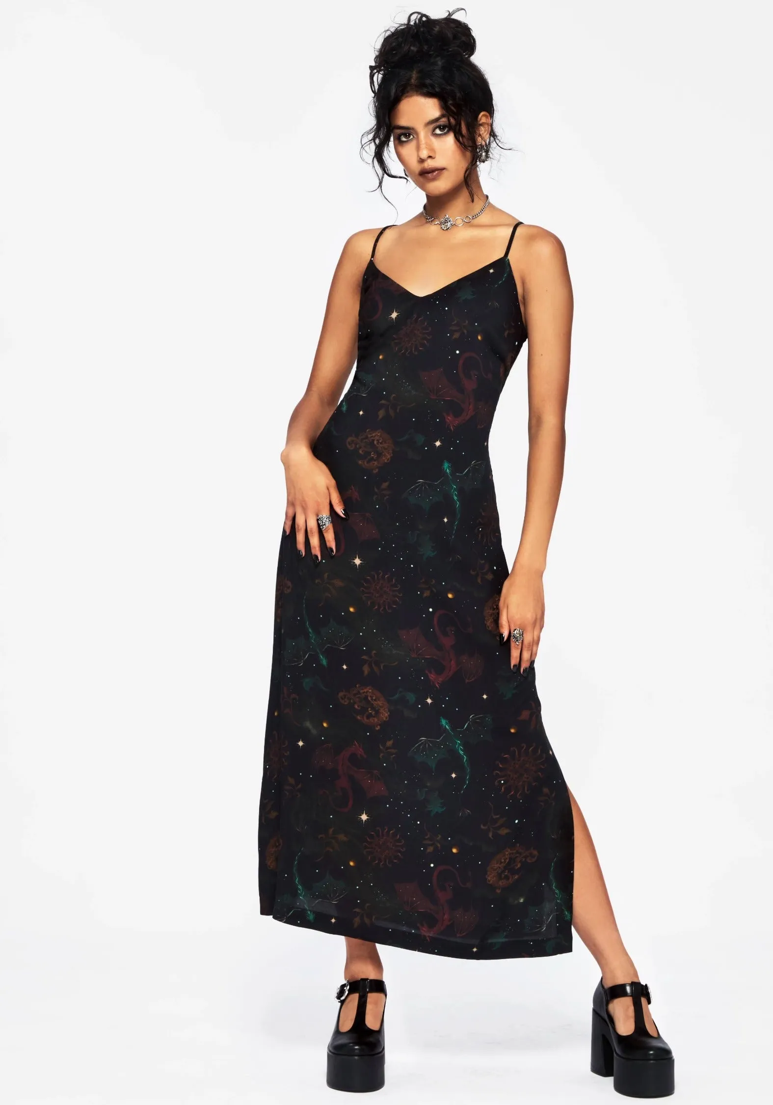 Balanced Lines Phoenix Dragon Printed Cami Midi Dress