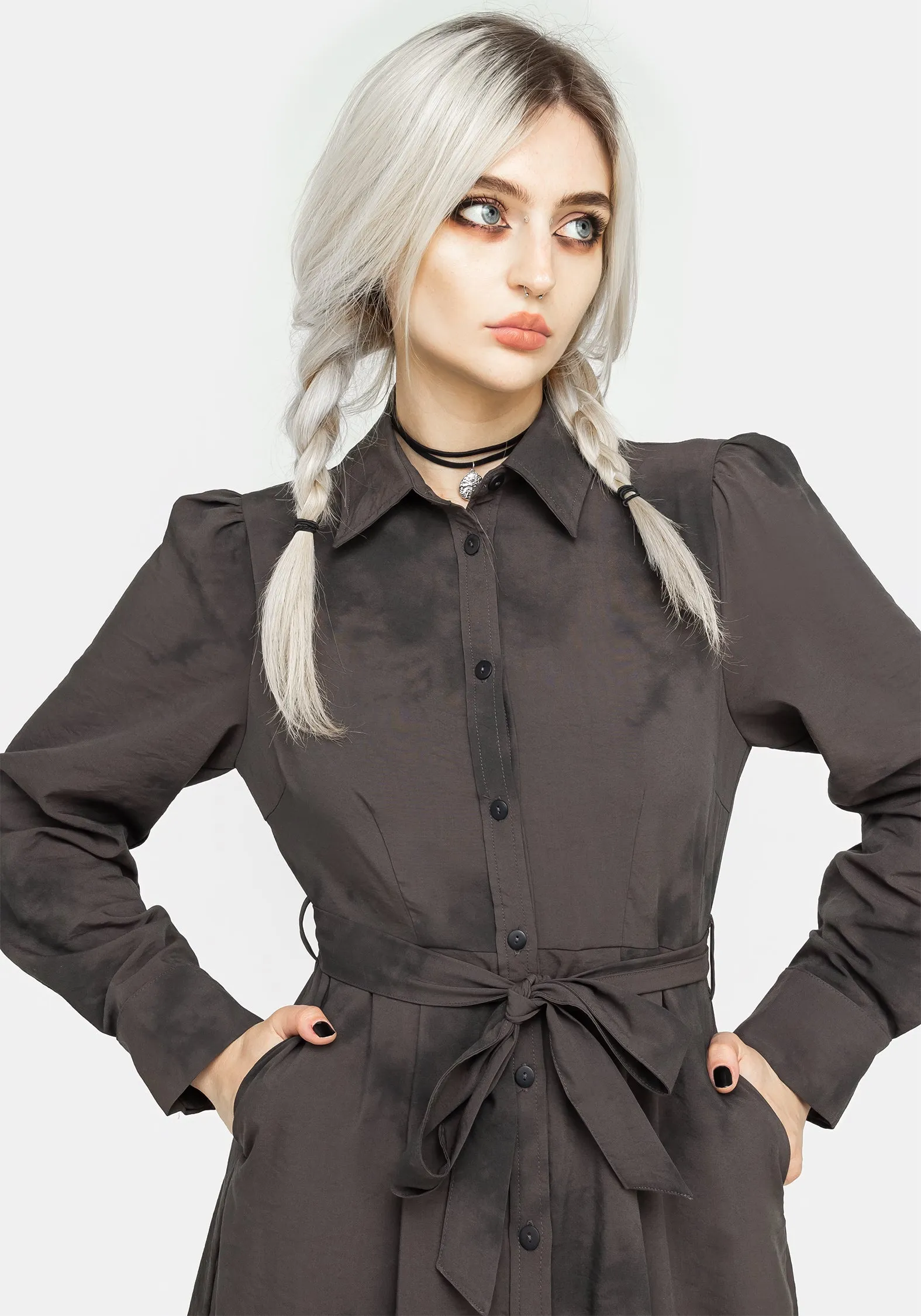 Waist-Cinching Comfortable outdoor wear Carya Midi Shirt Dress