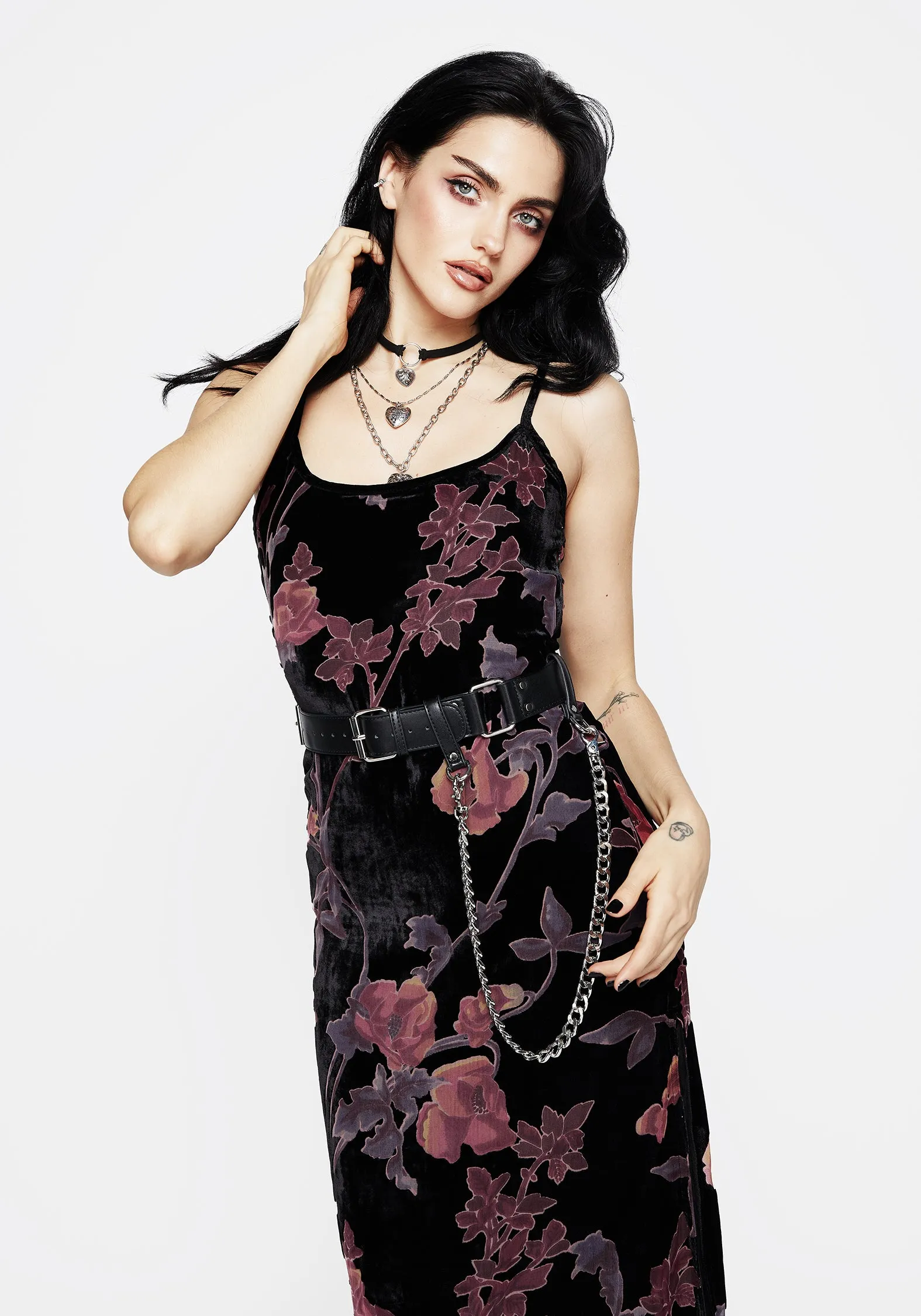 Waterlily Devor?? Velour Midaxi Slip Dress Bright Accent