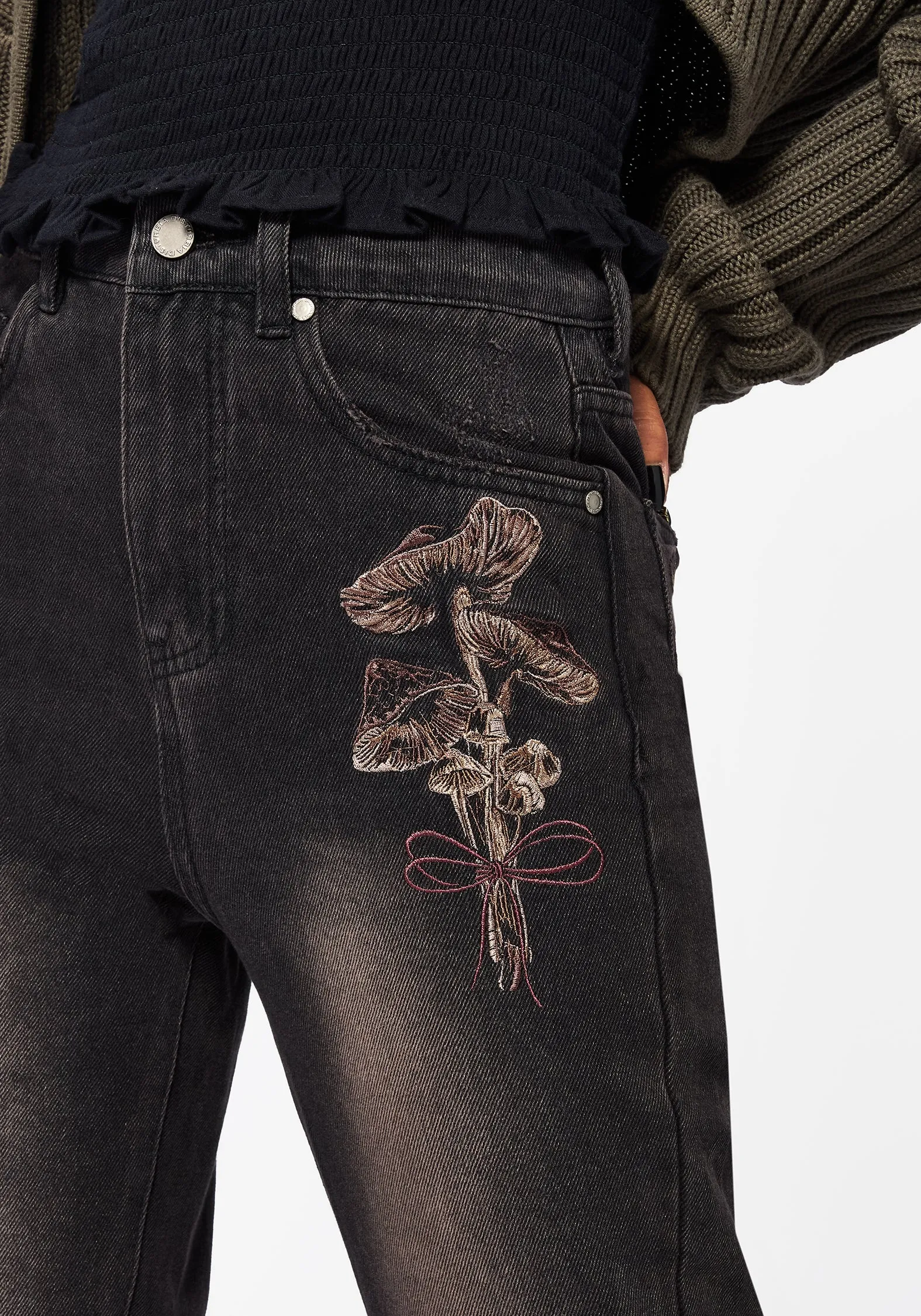 Valeria Floral Moth Embroidered Mom Jeans Everyday Wear