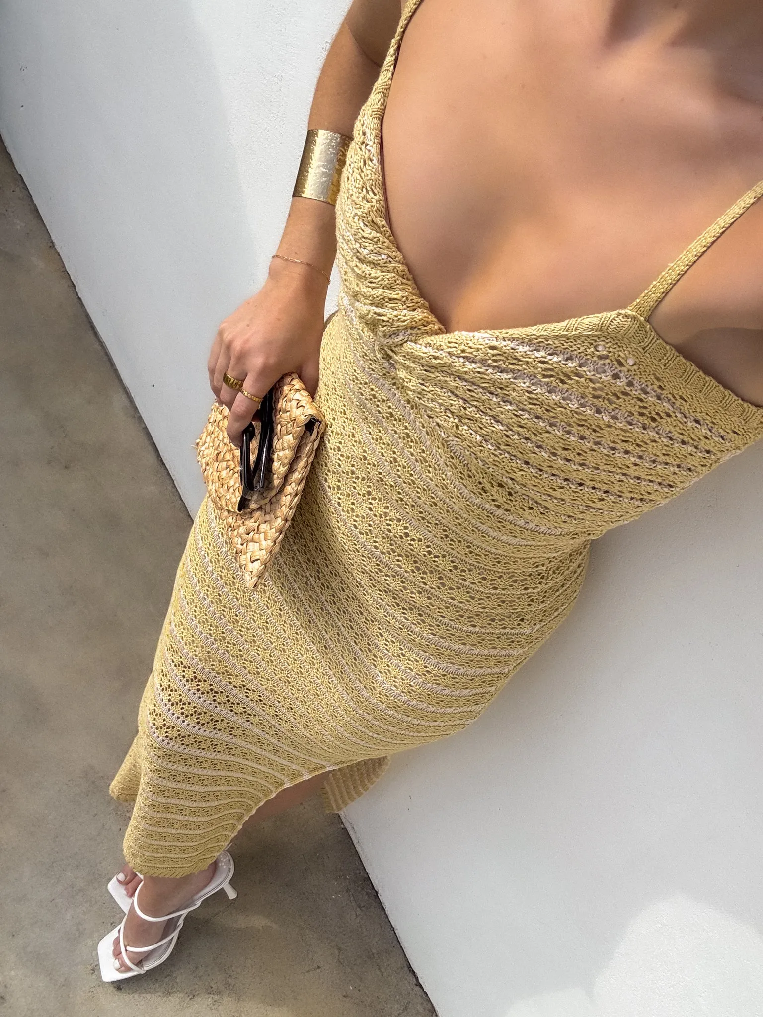 Simple Comforted Stretch Ribbing Kiwi Crochet Maxi Dress - Final Sale