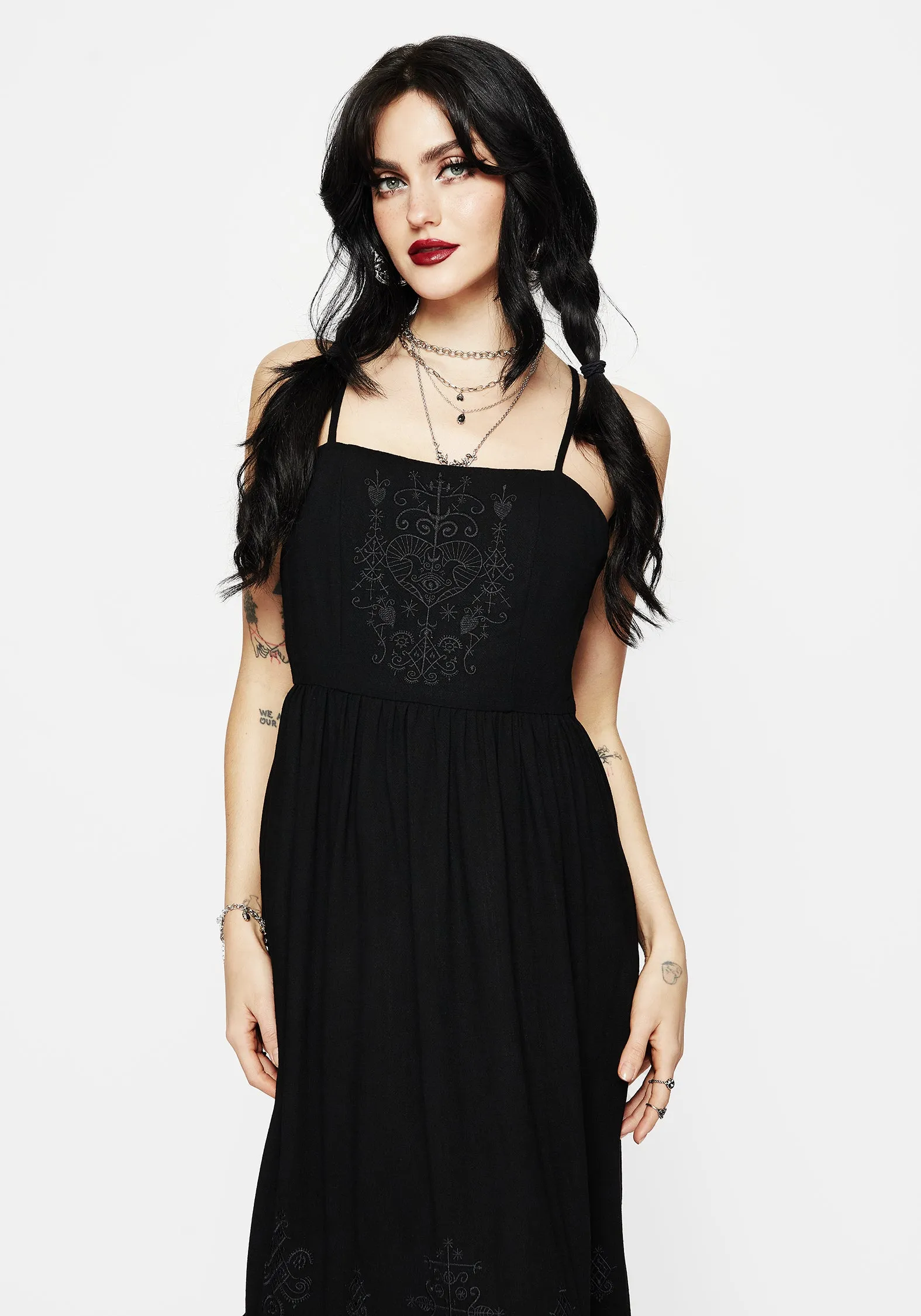 Cordata Embroidered Cami Midi Smock Dress Comfy and Relaxed Cool Texture