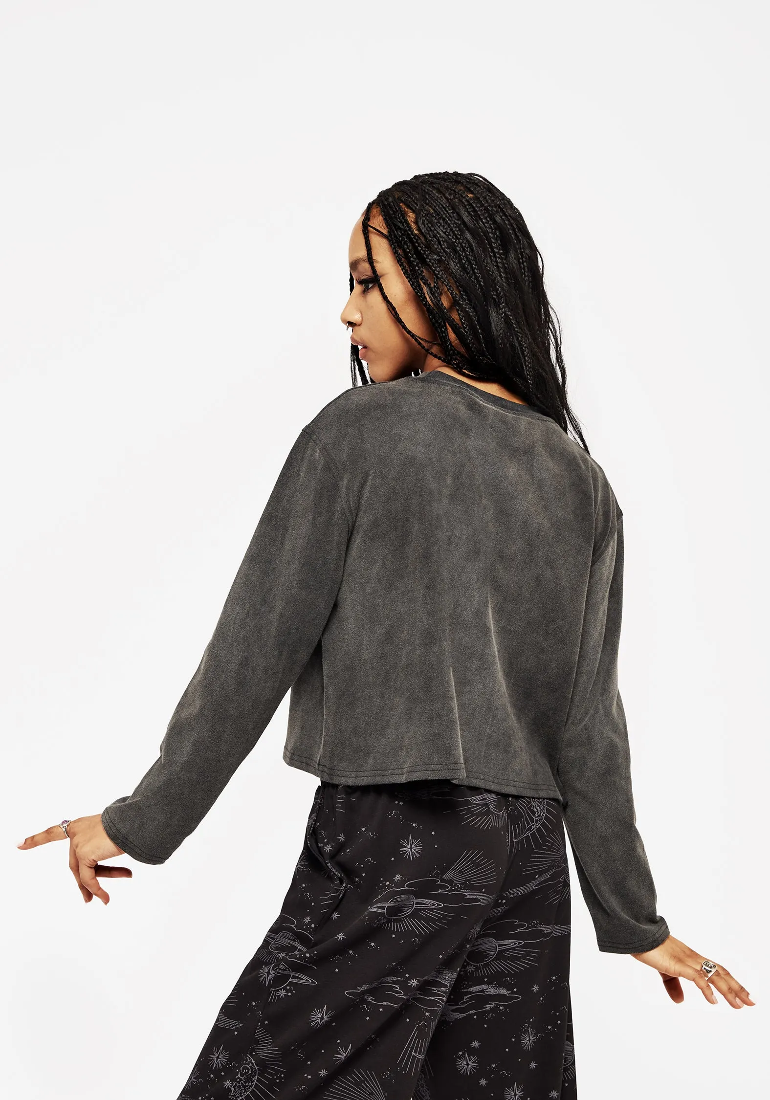 AntiMicrobialLining Wrinkle Free Weave Cosmic Long Sleeve Crop Pyjama Top