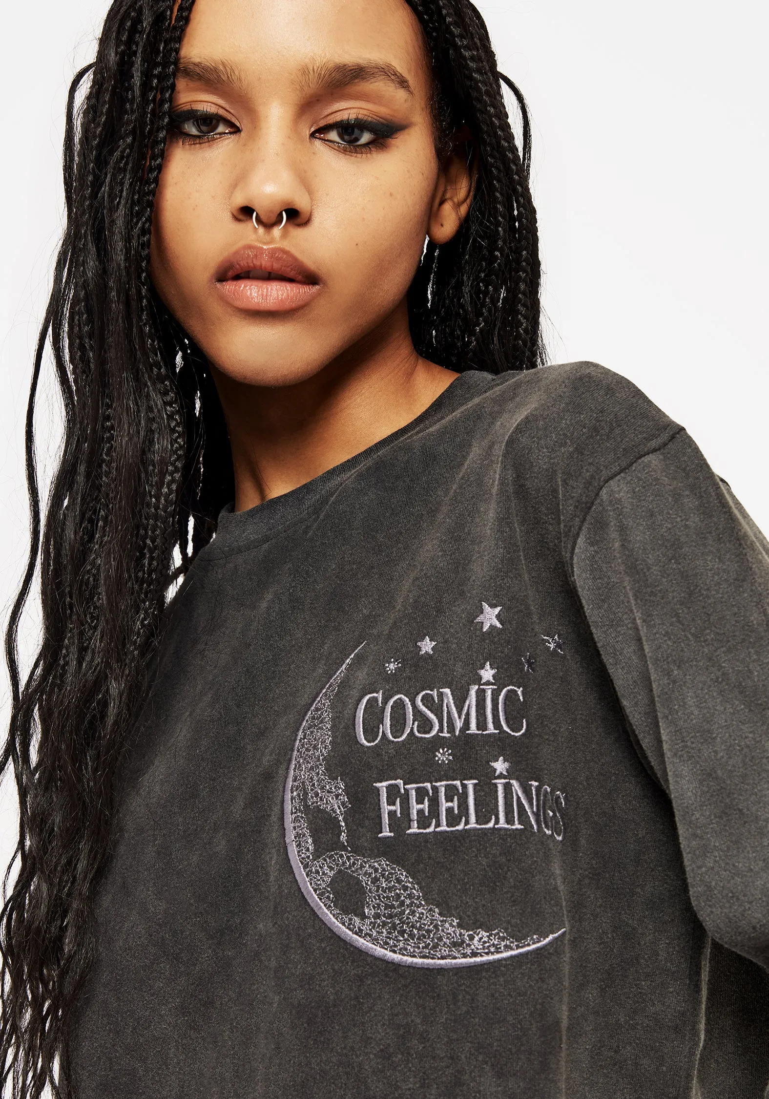 Layered Edging Cosmic Long Sleeve Crop Pyjama Top