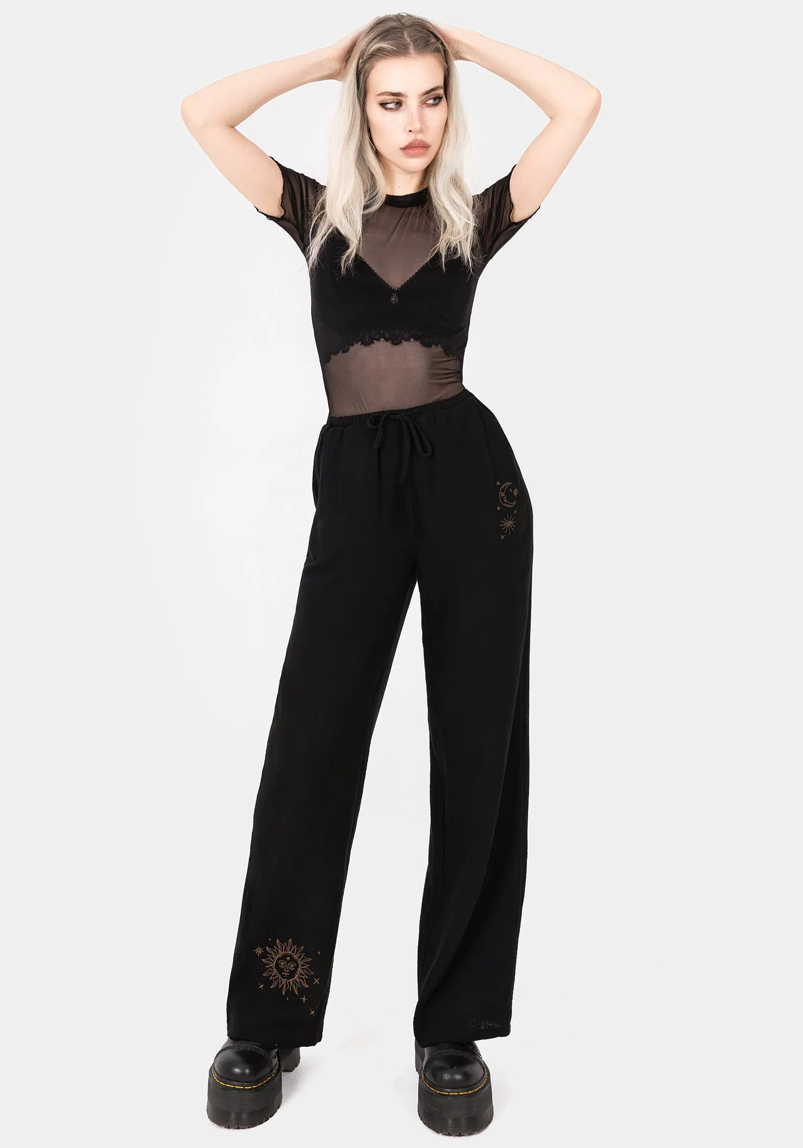 All Season Wear Trend Ready Cosmos Embroidered Wide Leg Trousers