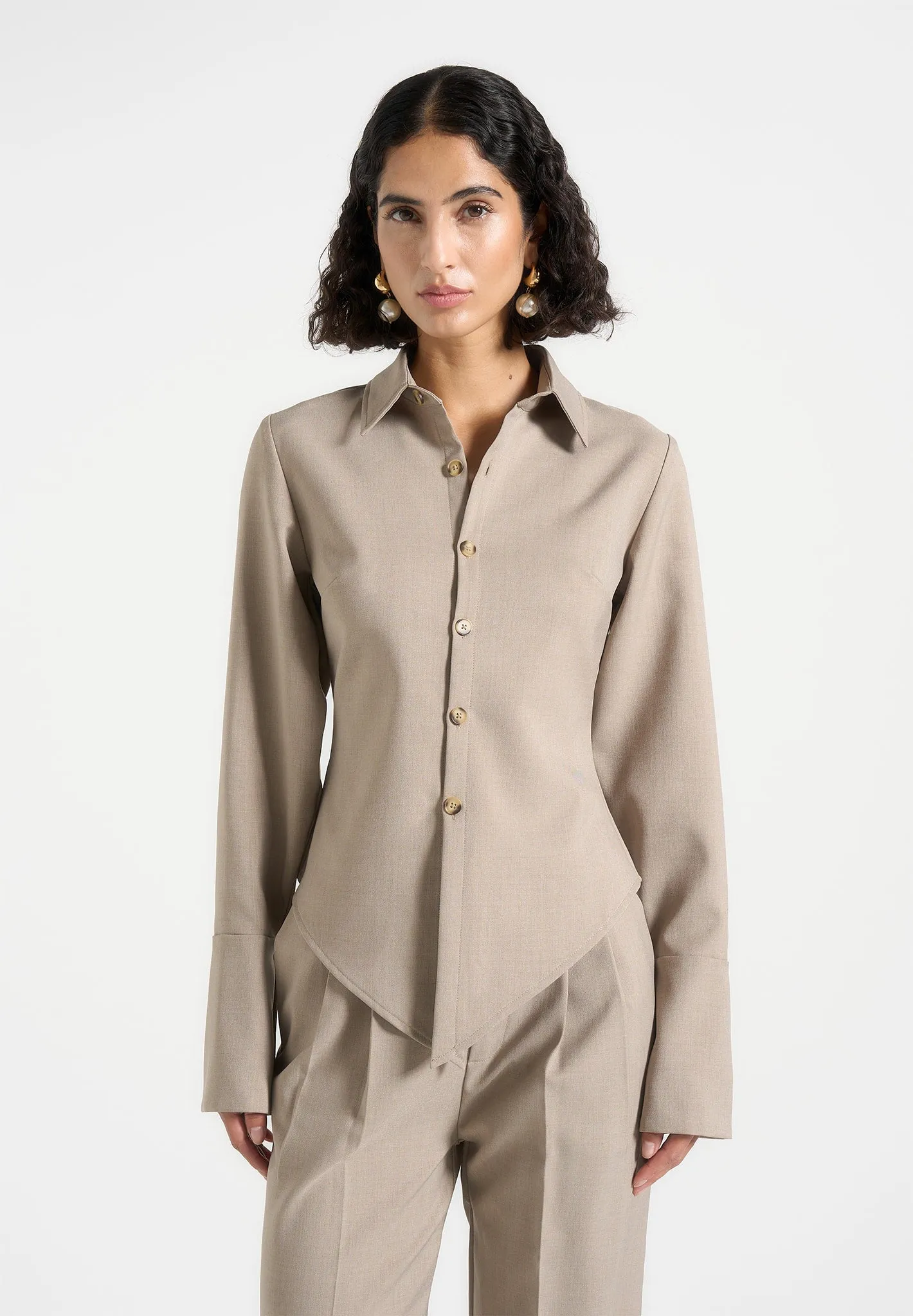 Best Seller Versatile Comfort Sonia - Tailored Angled Shirt - Taupe
