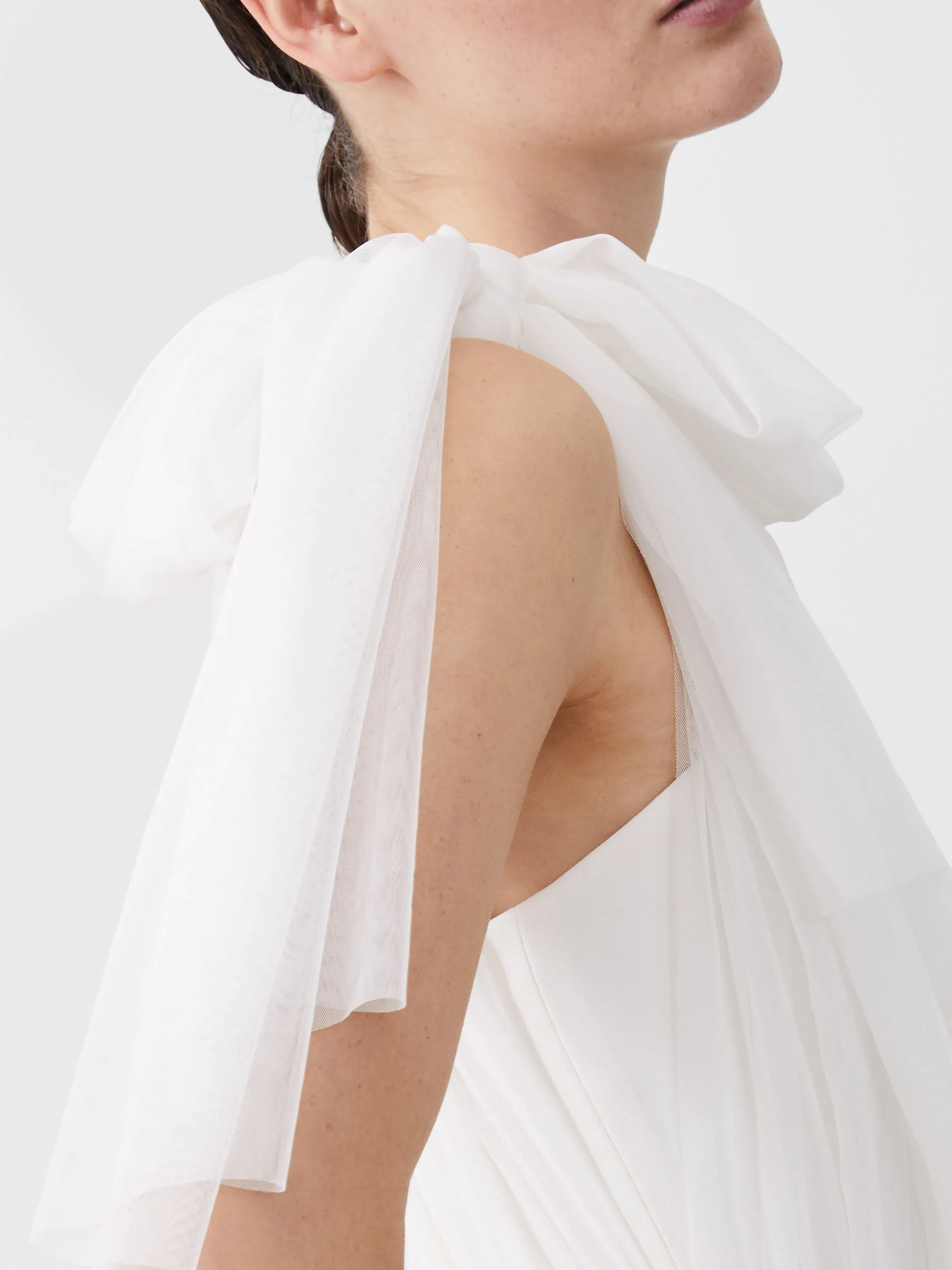 Lace Soft Light Bow Whisper One Shoulder Tulle Dress