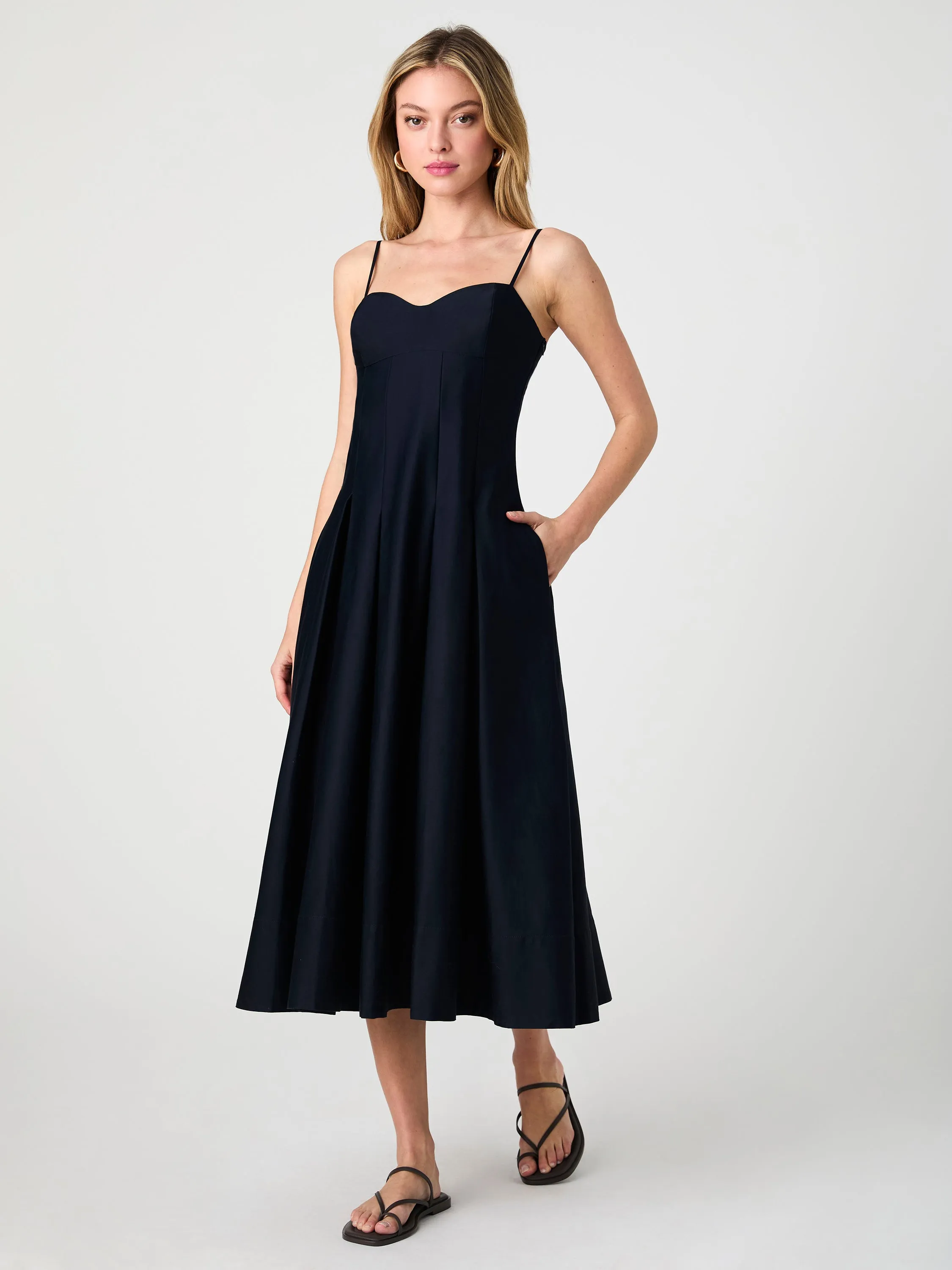 Slim-fit Cotton Sateen Pleated Midi Dress