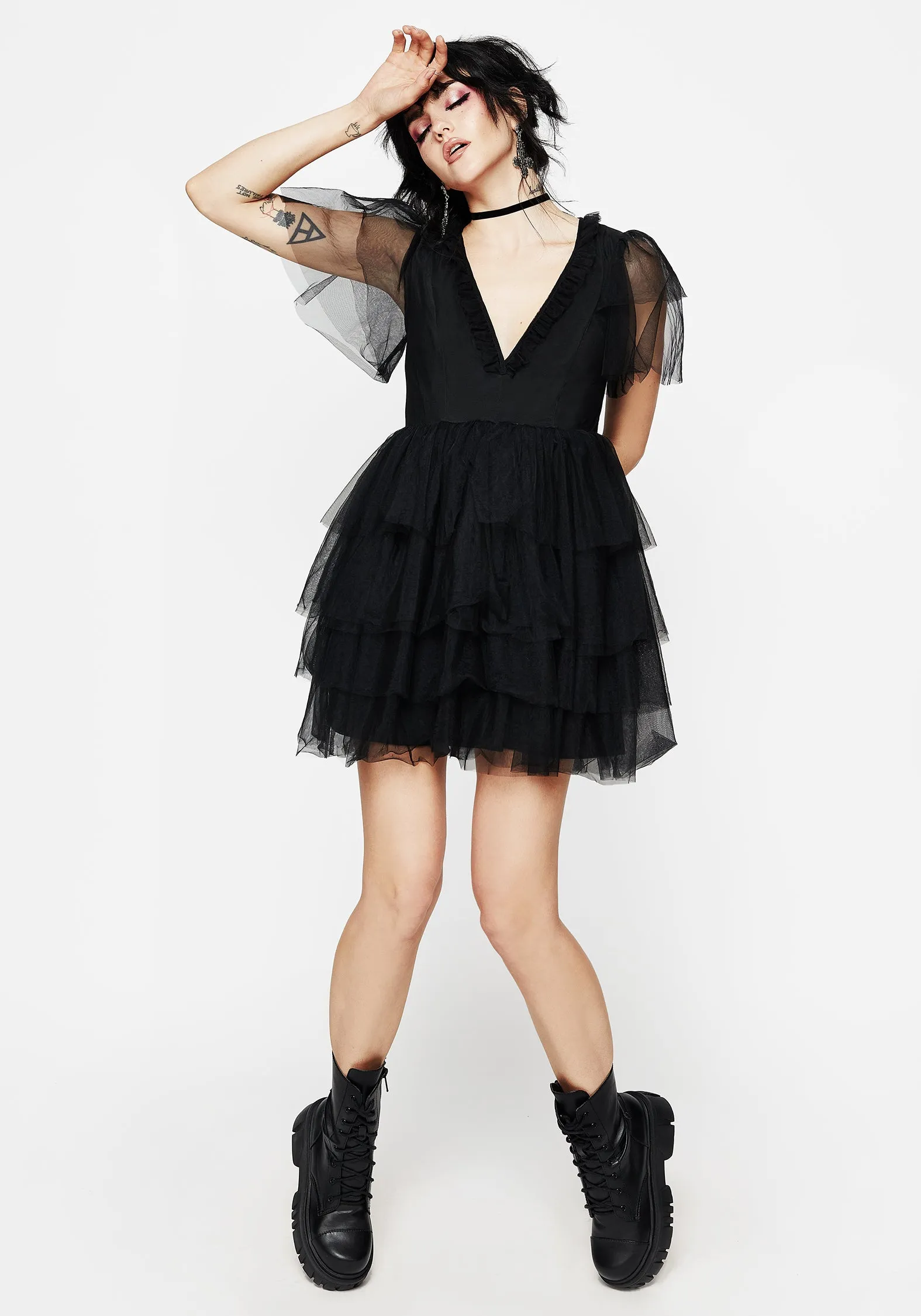 Krysta Tulle Mini Dress DoubleLayeredMaterial Elastic Fit