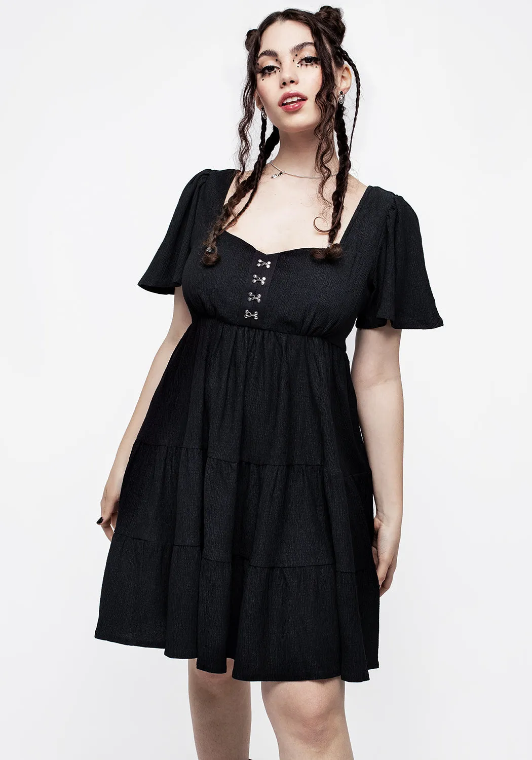 Revenge Tiered Crinkle Mini Dress Chilly Weather Layer