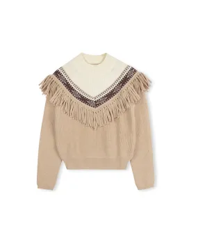 Chilly Comfort Fringes V Detailed Knit Top