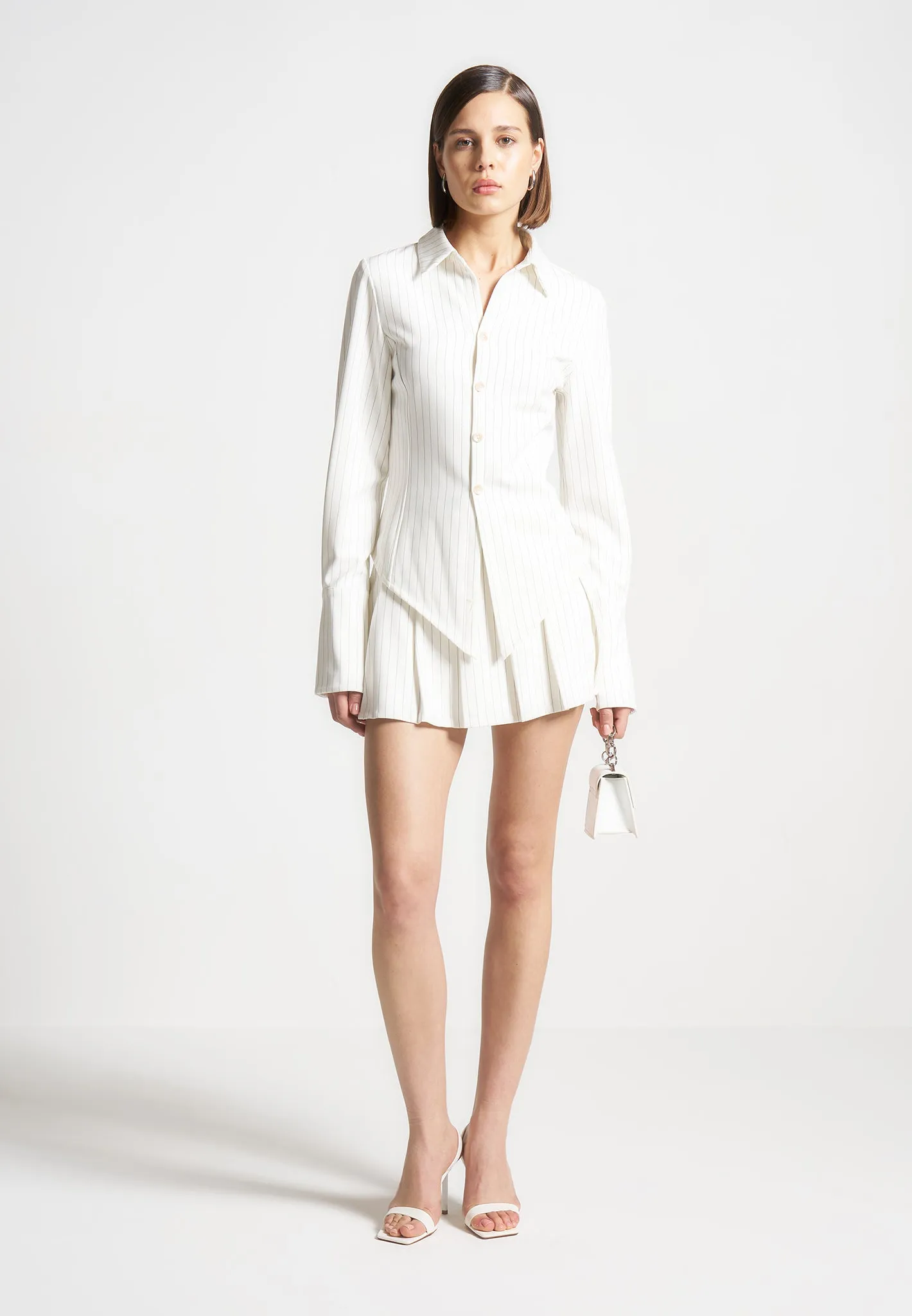 Sonia - Pinstripe Angled Shirt - White Minimalist fashion