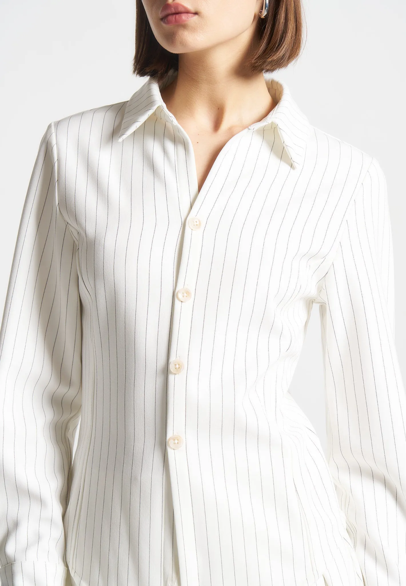 Yarn Dyed Stripes Sonia - Pinstripe Angled Shirt - White