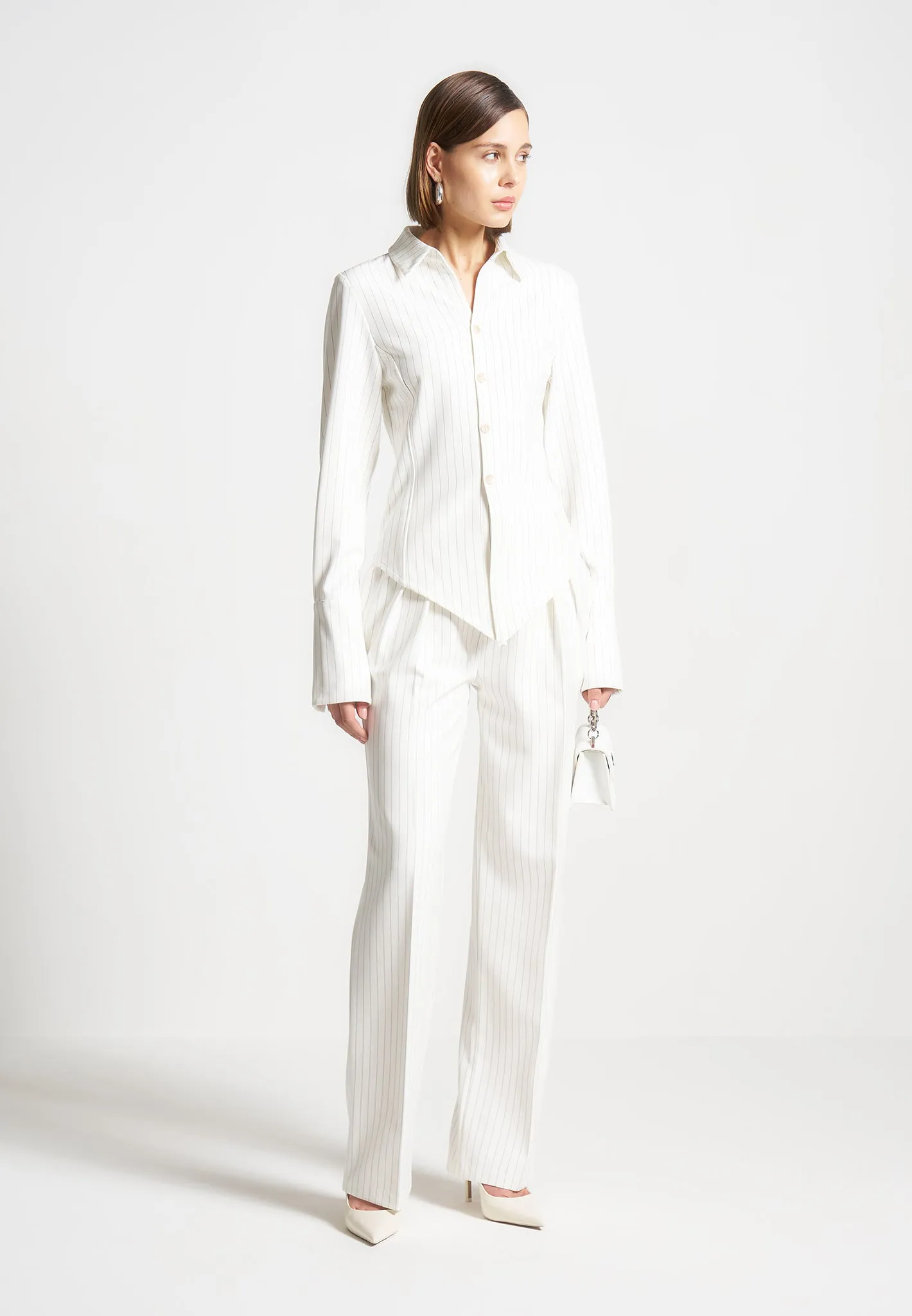 All-Day Comfort Wear Sonia - Pinstripe Angled Shirt - White