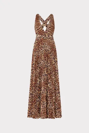 Bow Soft Oria Leopard Print Pleated Dress