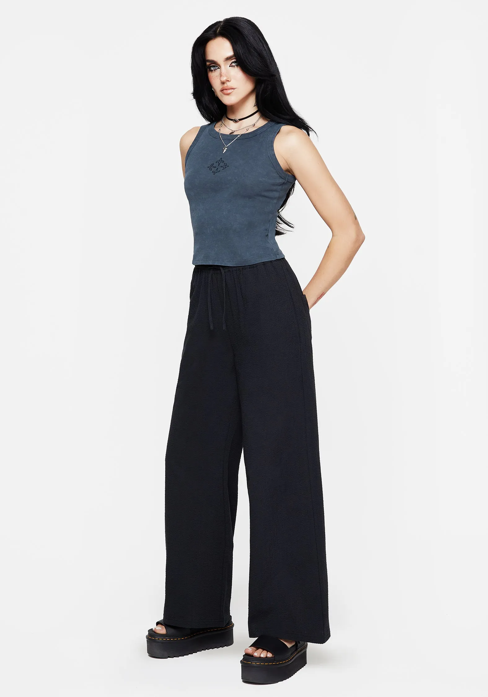 Bold Statement Easy Style Rian Seersucker Straight Leg Trousers