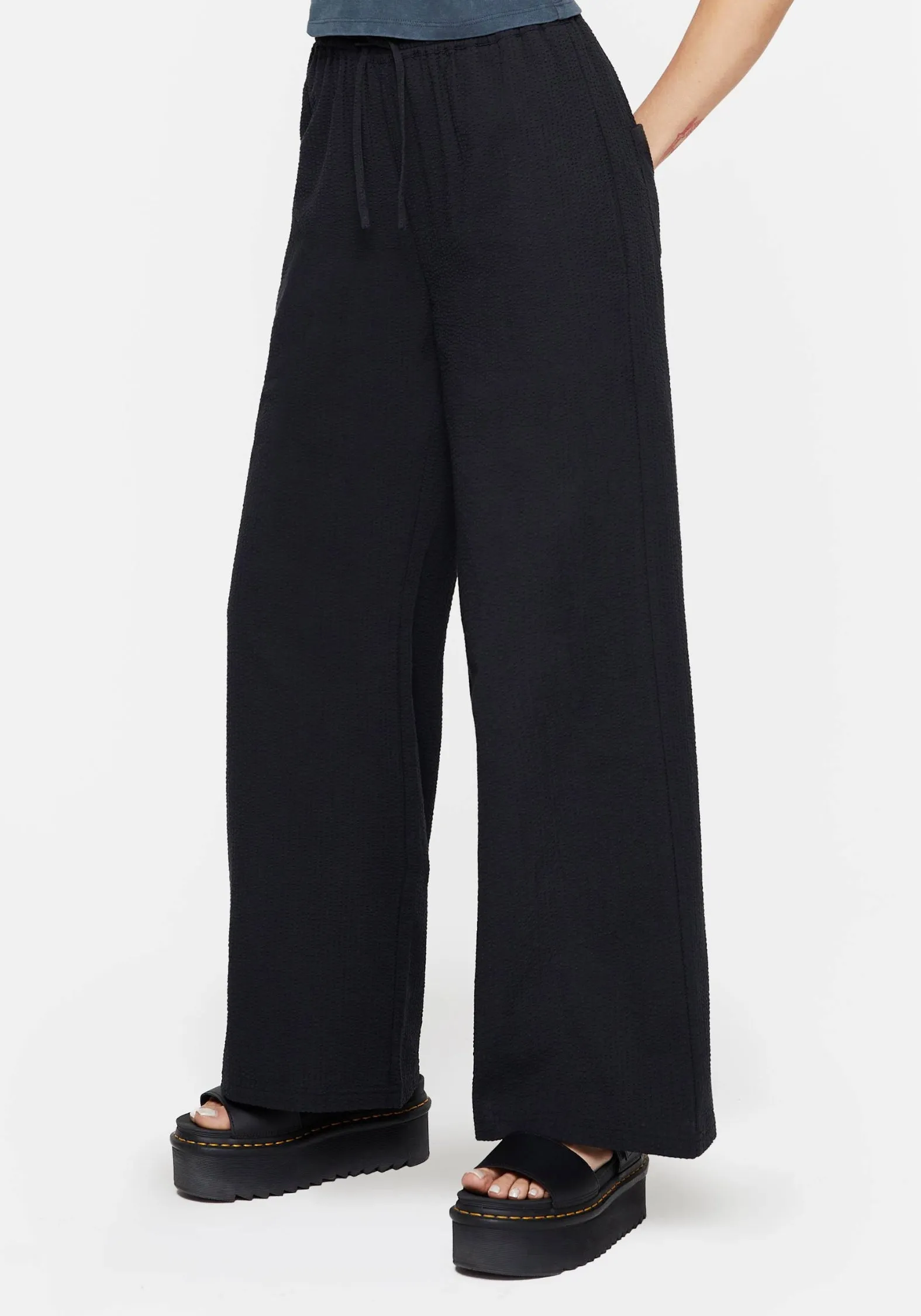 Stay Cool Laser Cut Perforations Rian Seersucker Straight Leg Trousers