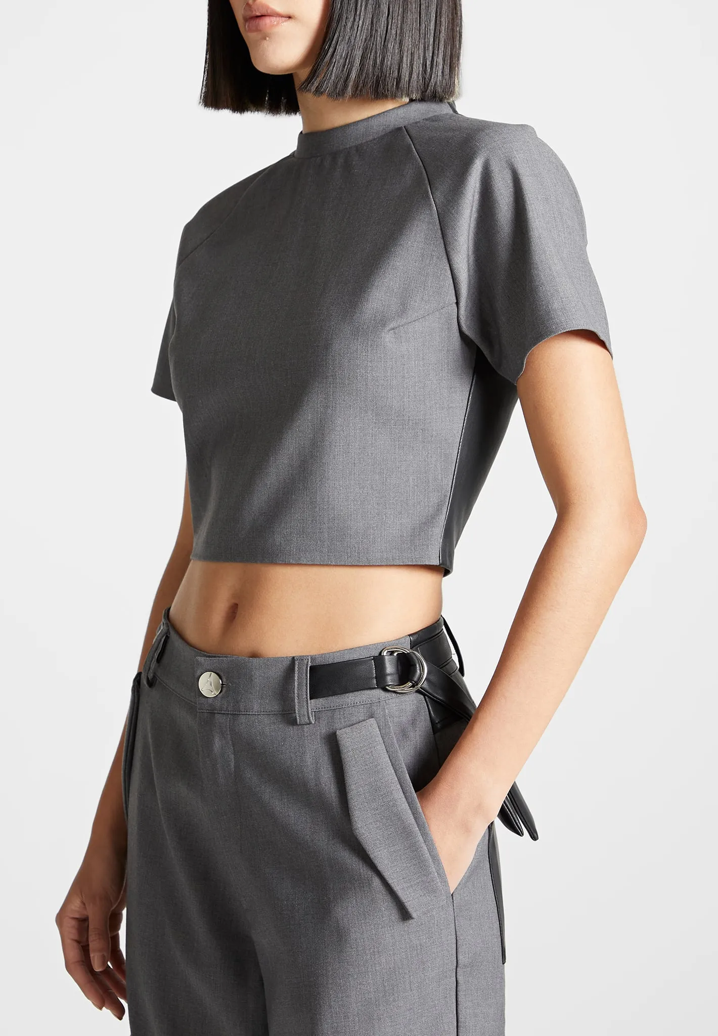 Tailored Mock Neck Top - Grey/Black Sustainable Dye Process