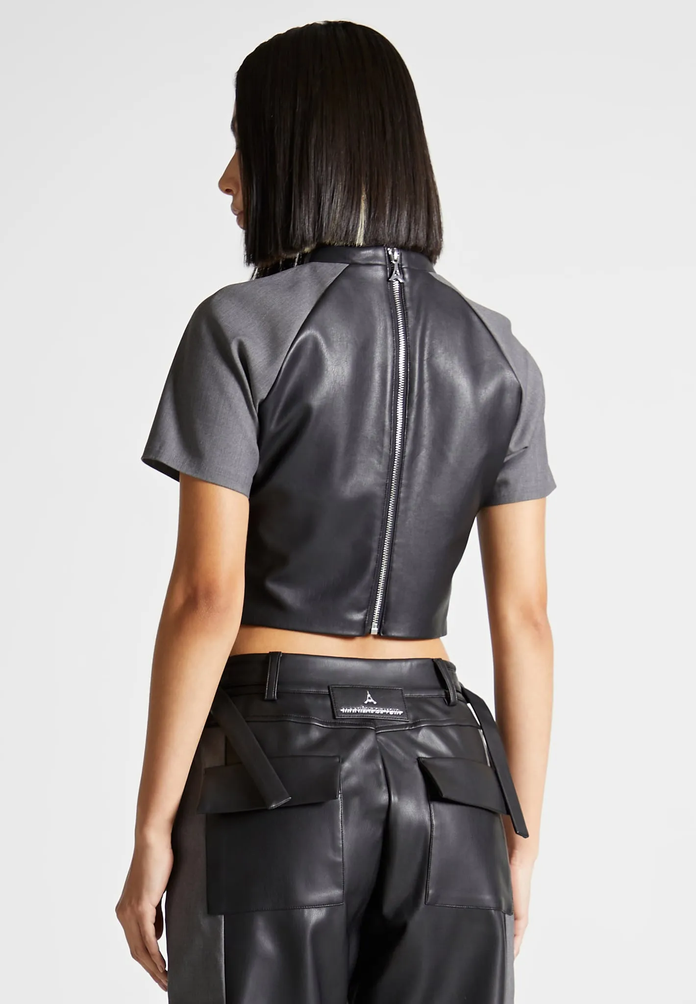 Tailored Mock Neck Top - Grey/Black Cashmere combination Premium Cotton