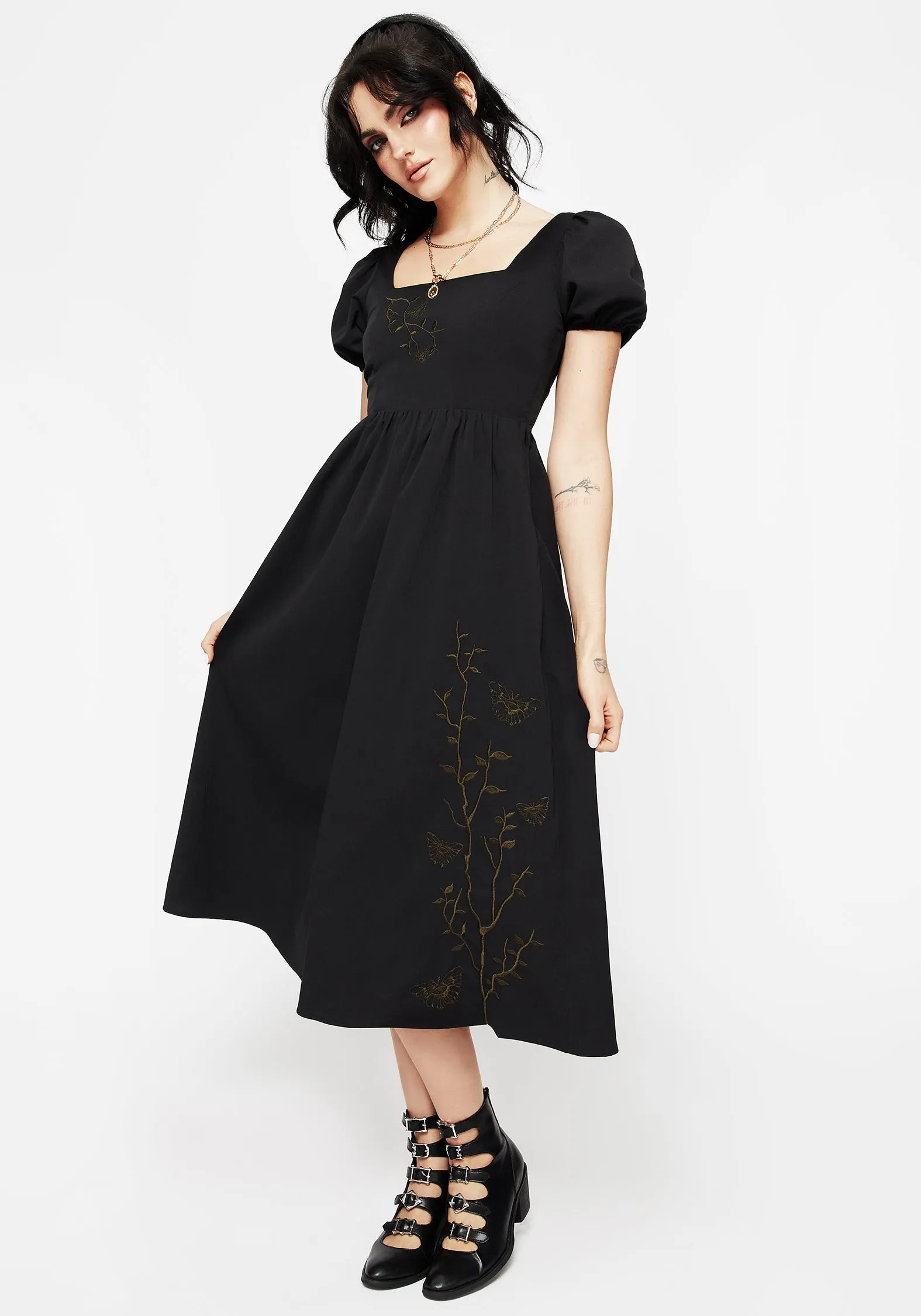 Casual Must-Have Cressida Moth Embroidered Midi Dress
