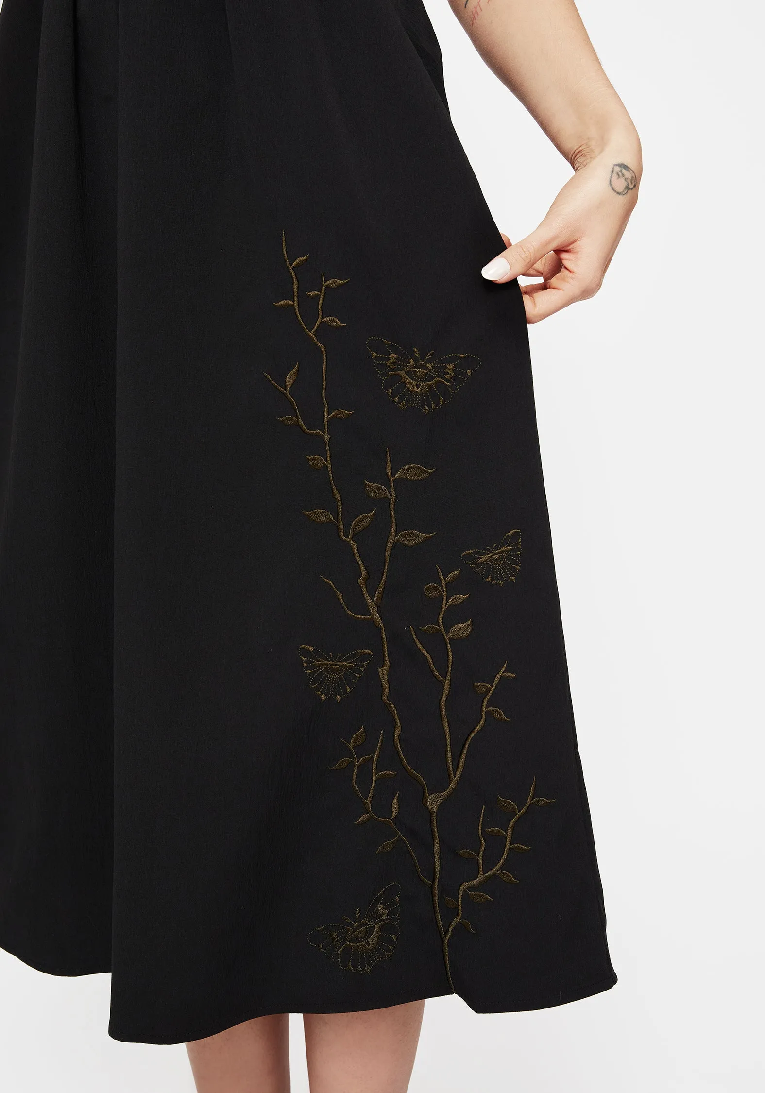 Cressida Moth Embroidered Midi Dress Street Chic Contemporary Wear
