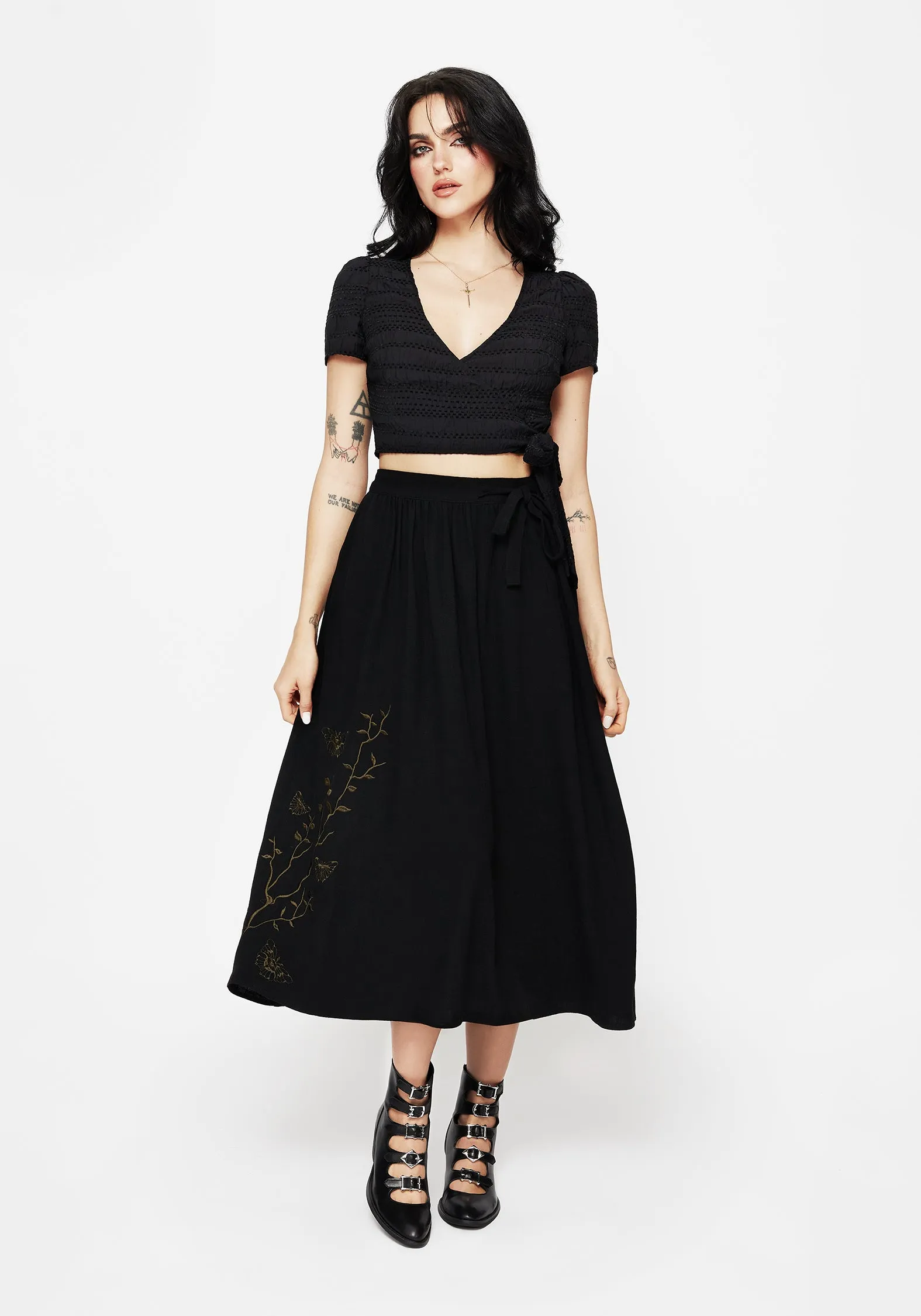 Soft Texture Cressida Moth Embroidered Midi Skirt