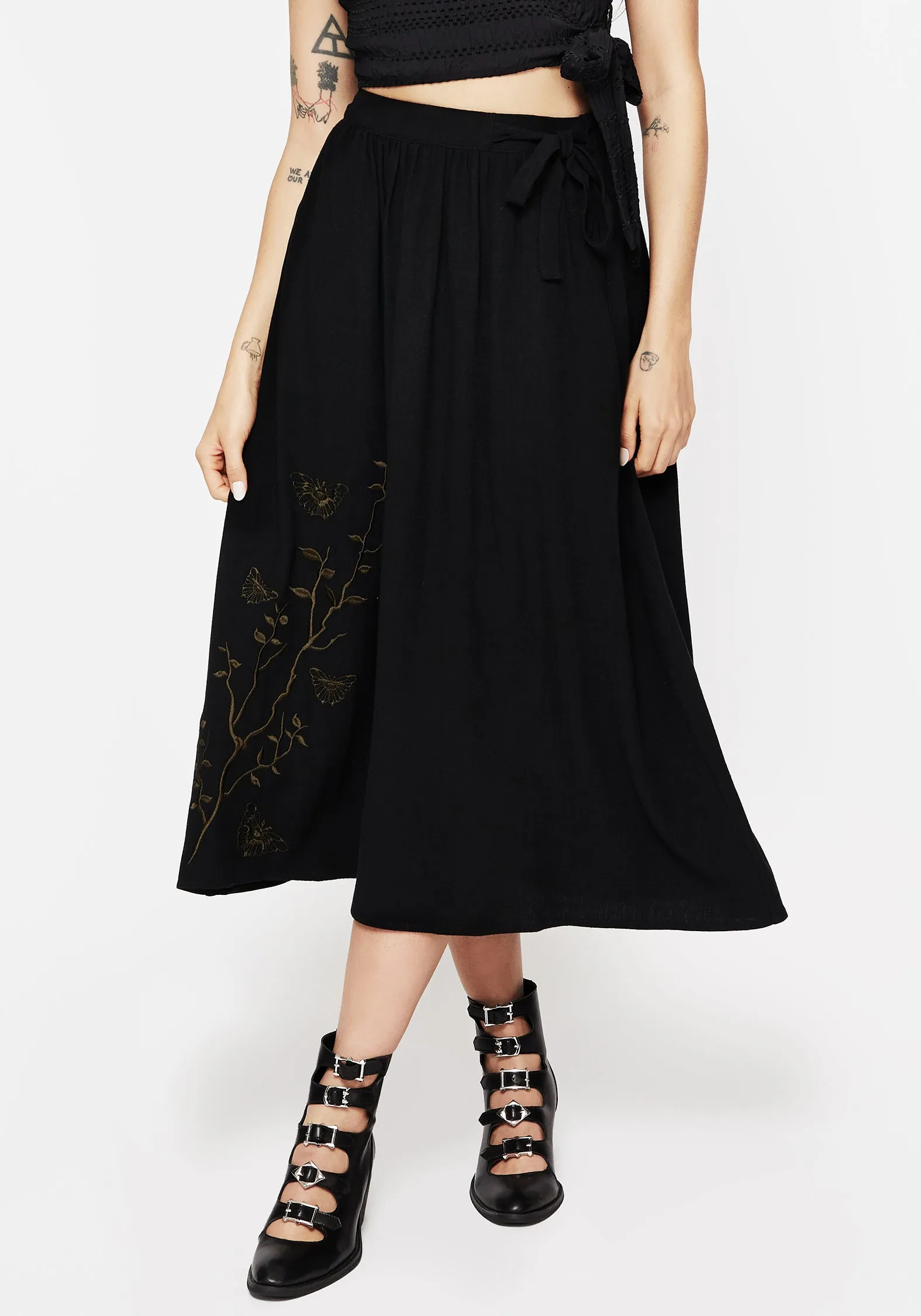 Cressida Moth Embroidered Midi Skirt Everyday Comfort