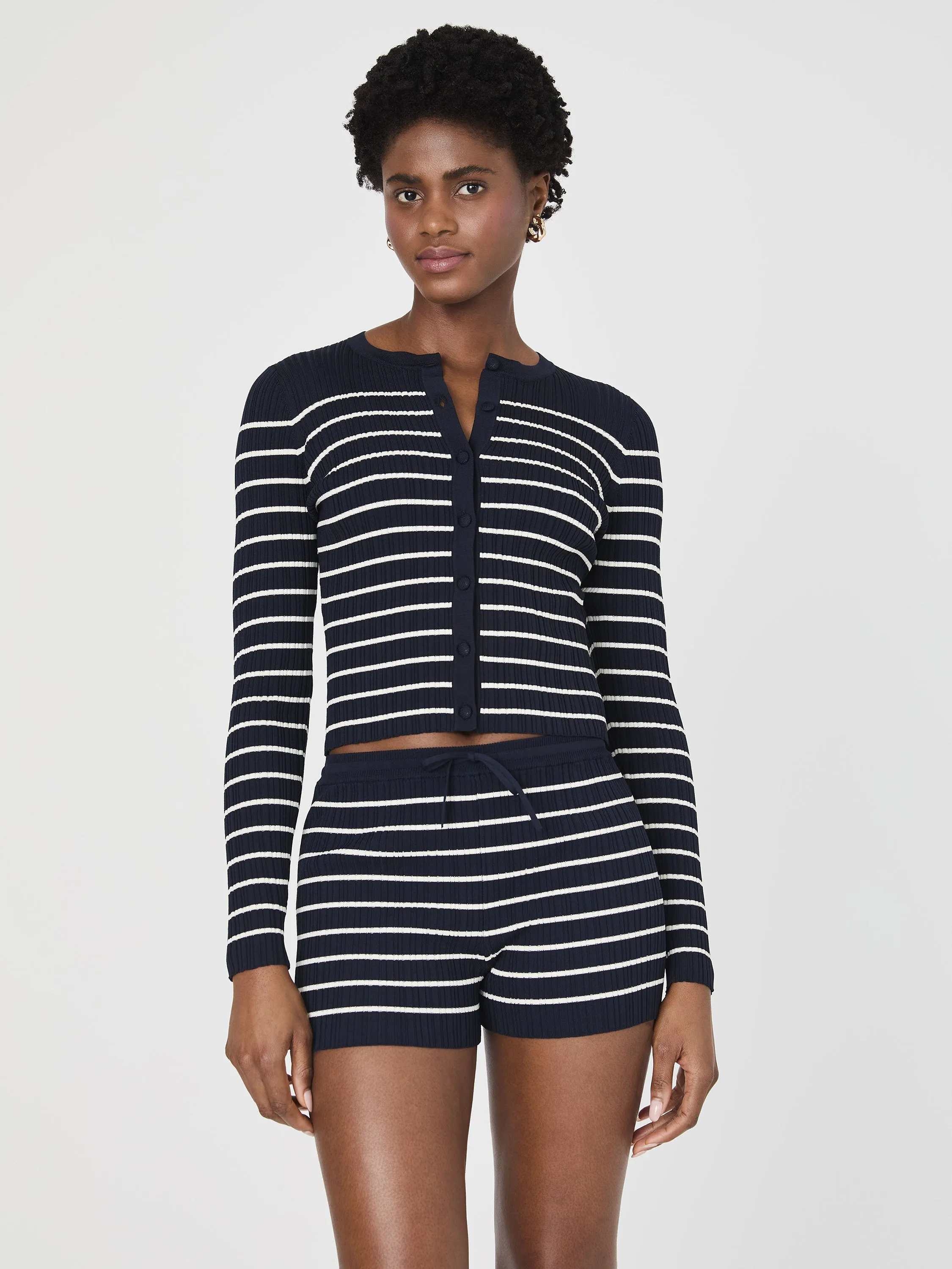 Crinkle Knit Crewneck Cardigan Seasonal Layer