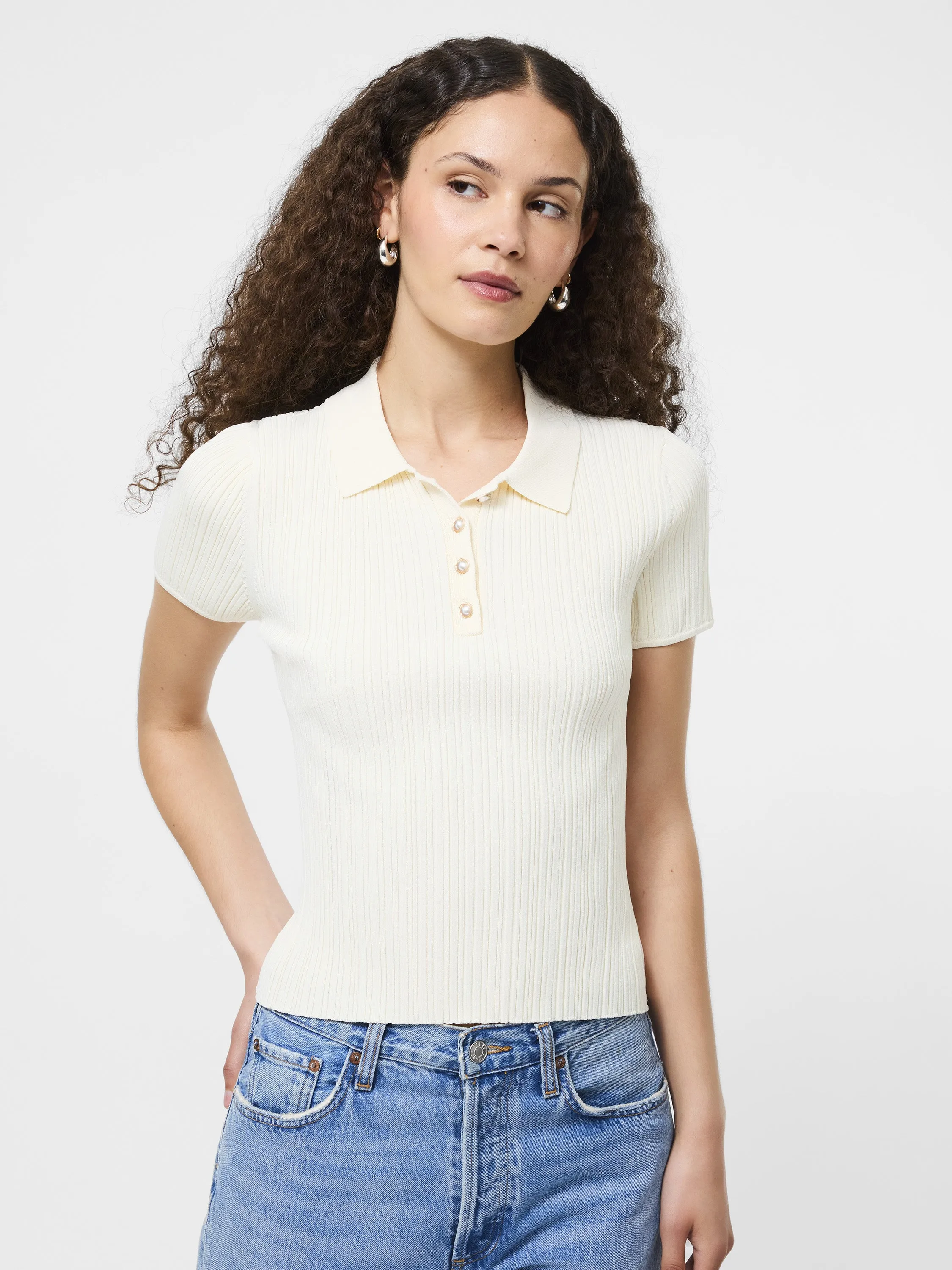 Modular Layering System Ribbed Trims Crinkle Knit Slim Polo