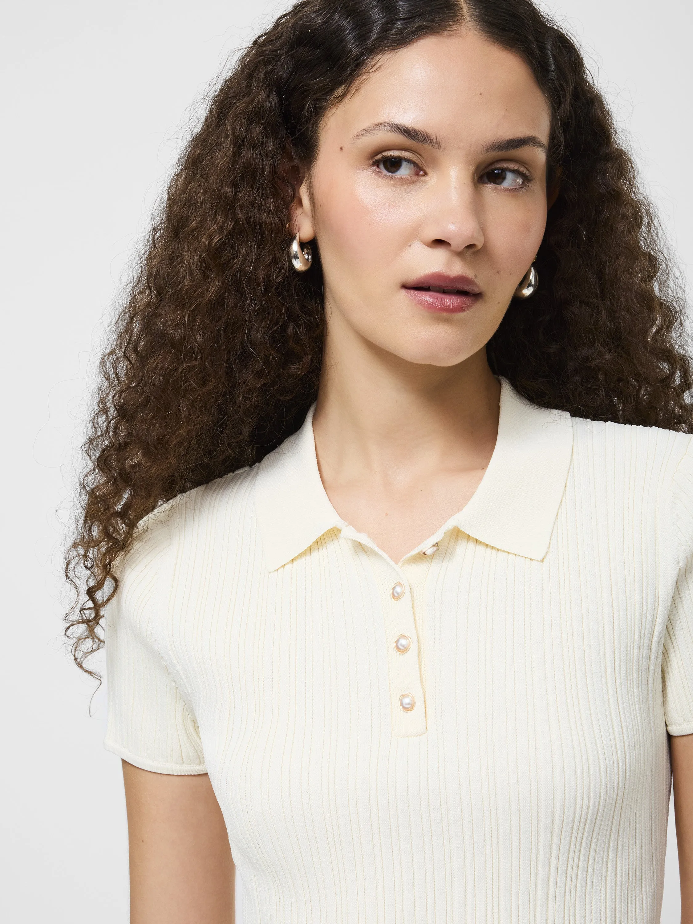 Crinkle Knit Slim Polo RibbedNeckline ButterySoftTextile