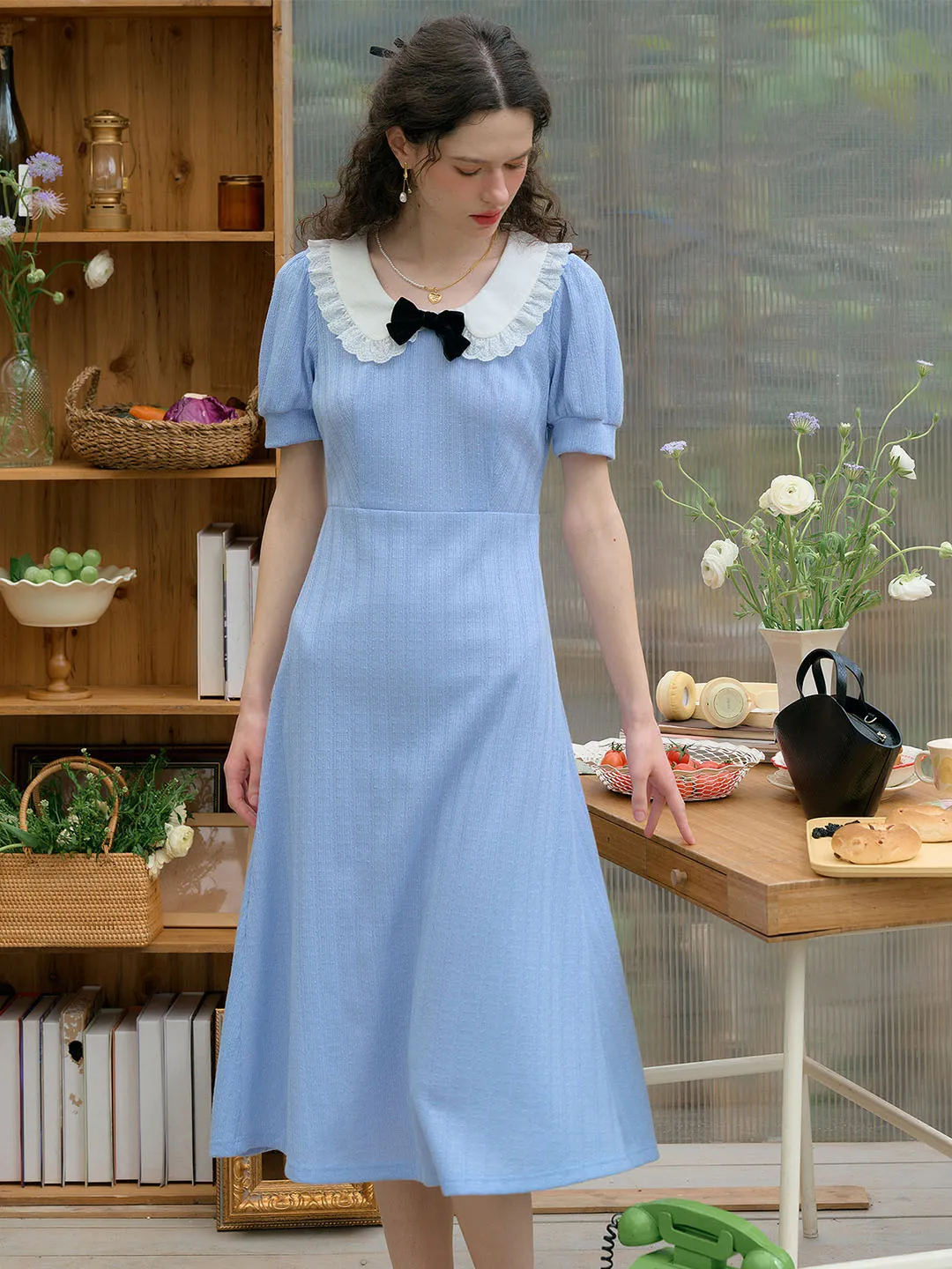 Body Harmony Winter Classic Bonnie Contrast Bow Lace Doll Neck Dress