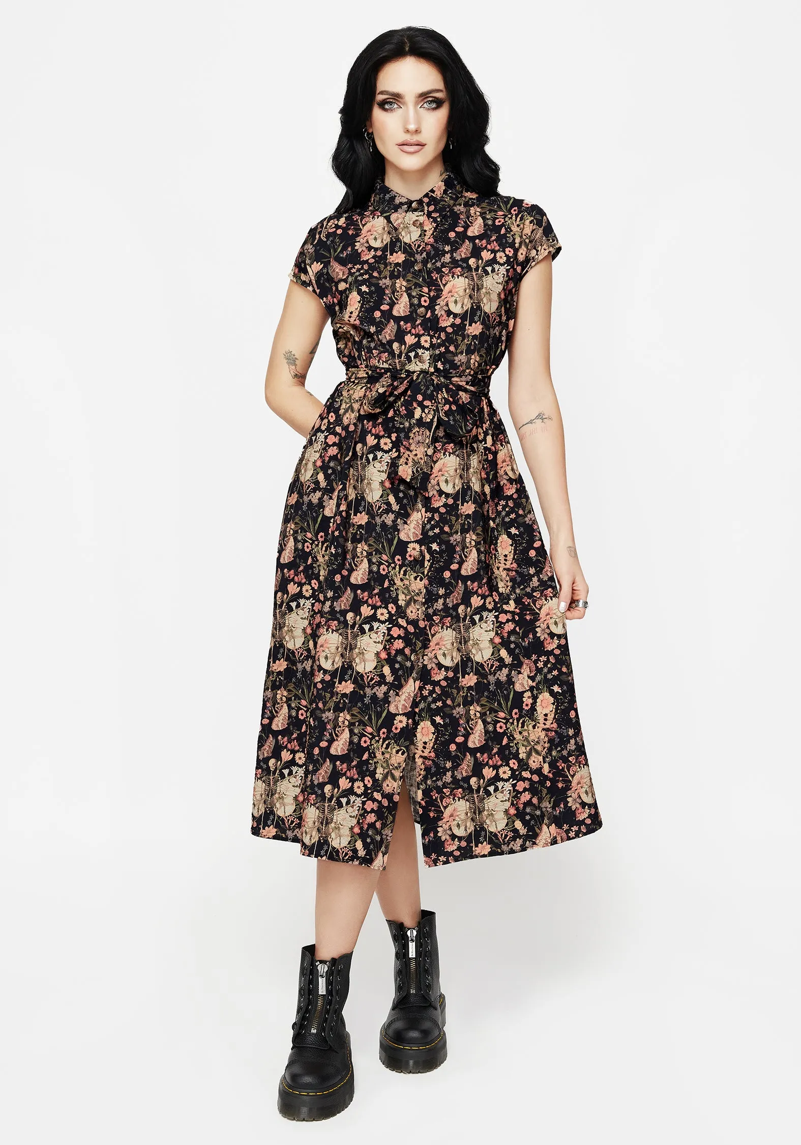 Statement Mood Pixie Floral Print Midi Shirt Dress