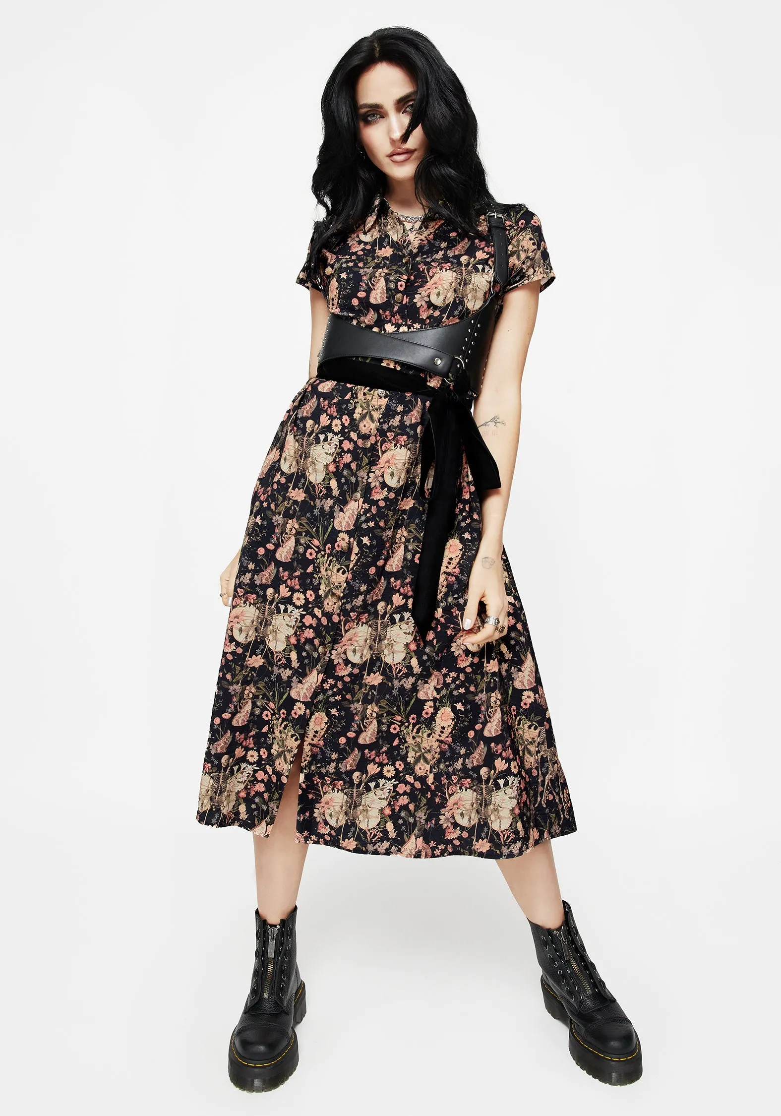Inclusive Fit Pixie Floral Print Midi Shirt Dress