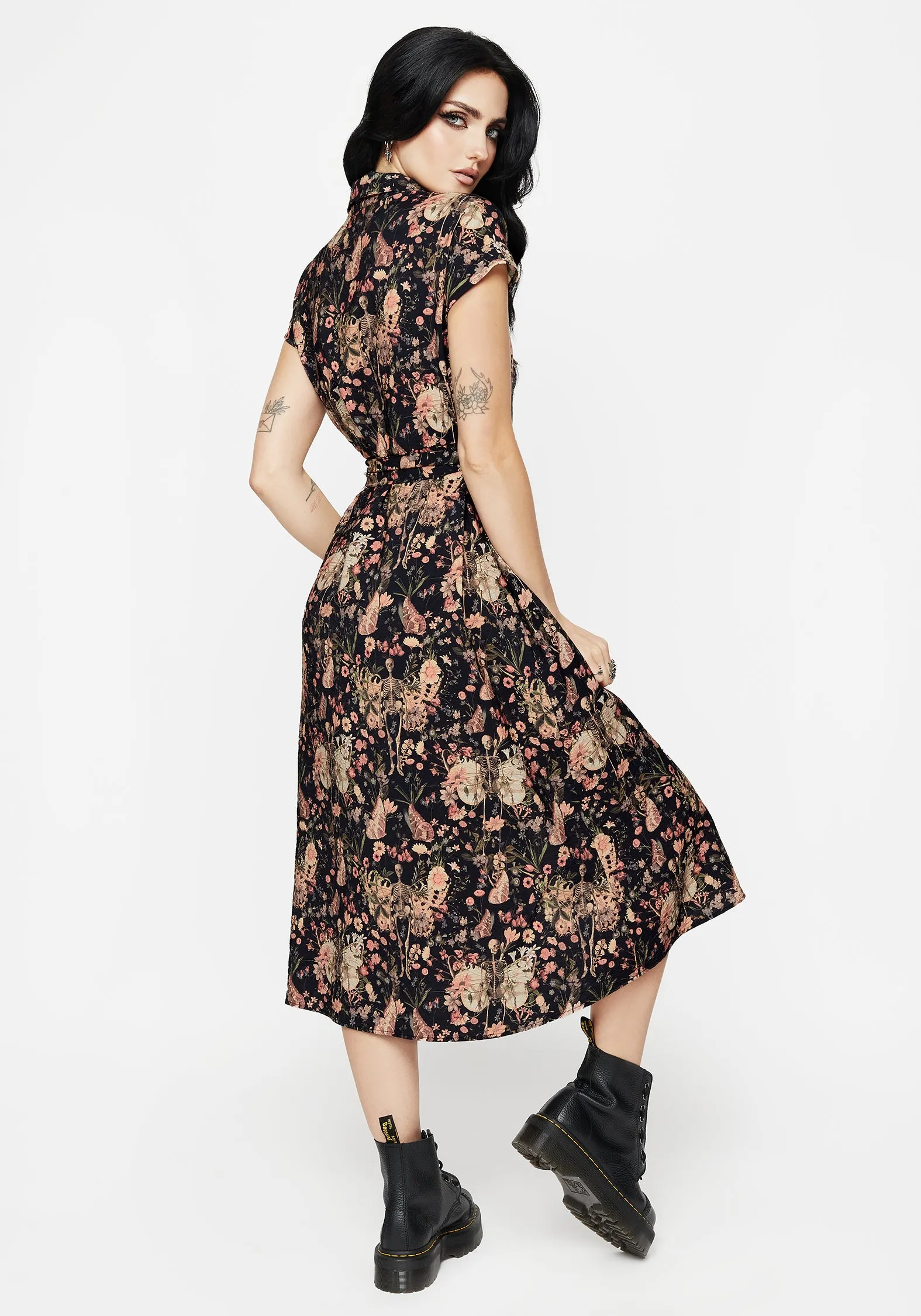 Breathable Fit Pixie Floral Print Midi Shirt Dress