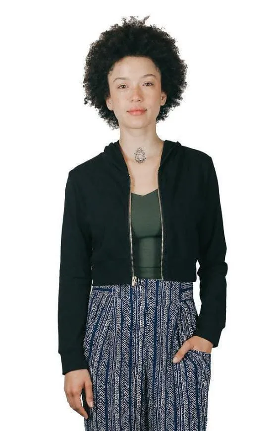 Cropped Hoodie In Black Timeless Knit Chilly Layer