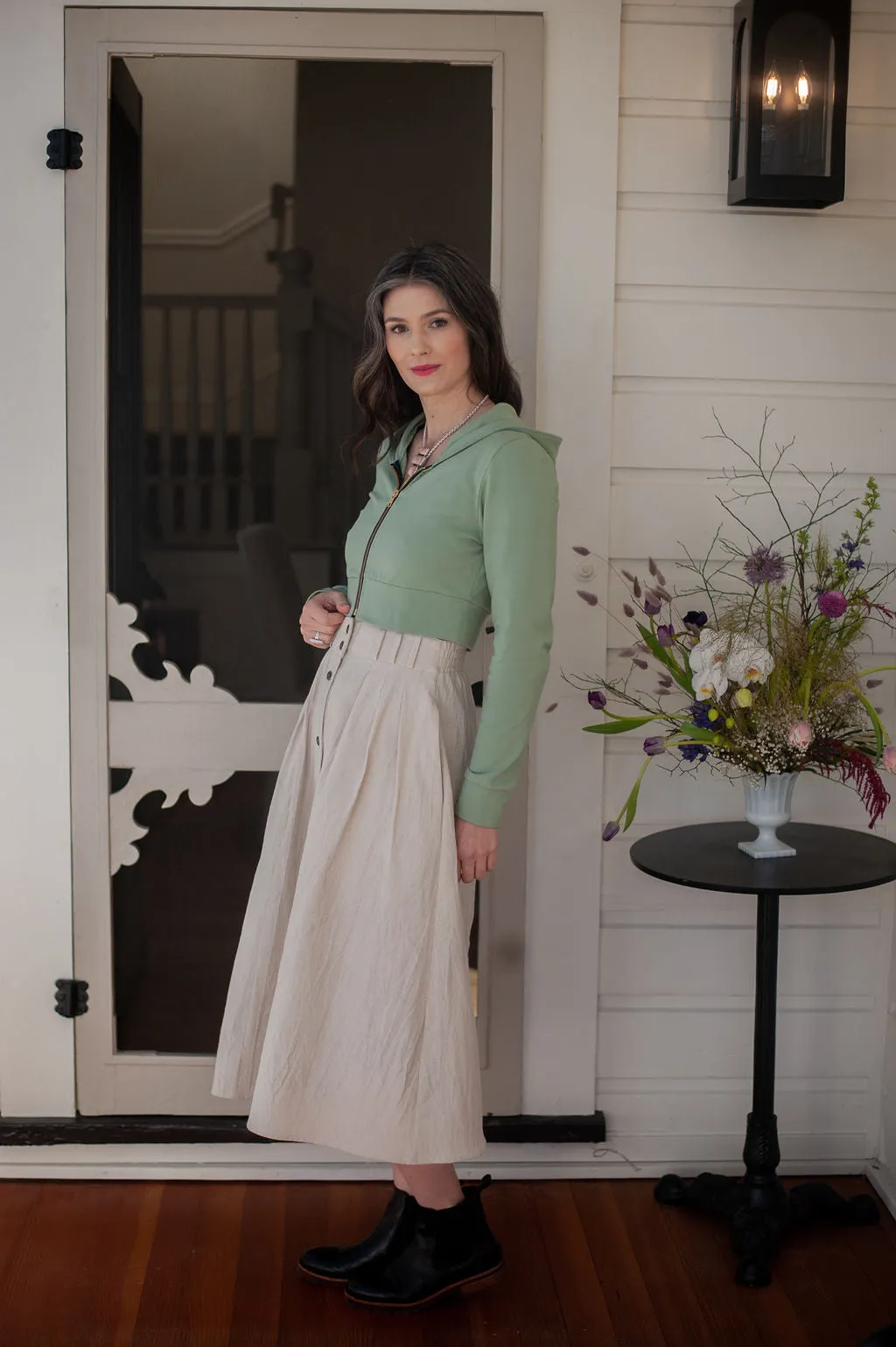 Cropped Hoodie In Mint Green Layering Comfort Cold Weather Wear