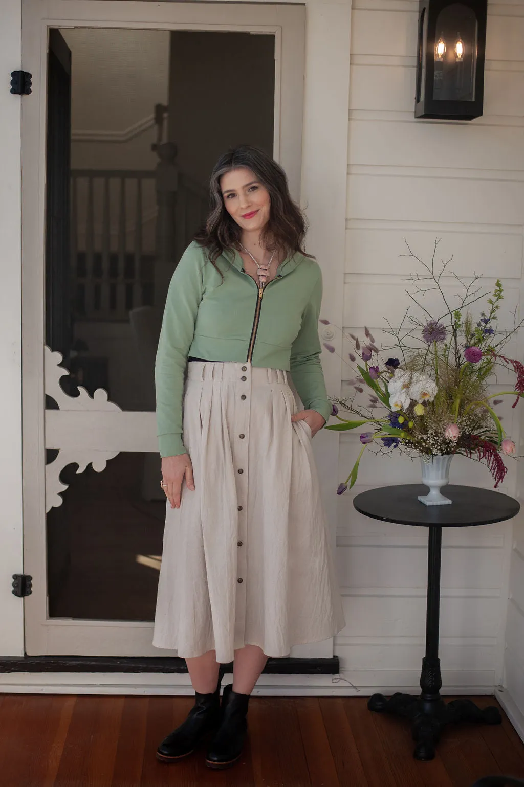 Premium Cotton Blend Cropped Hoodie In Mint Green